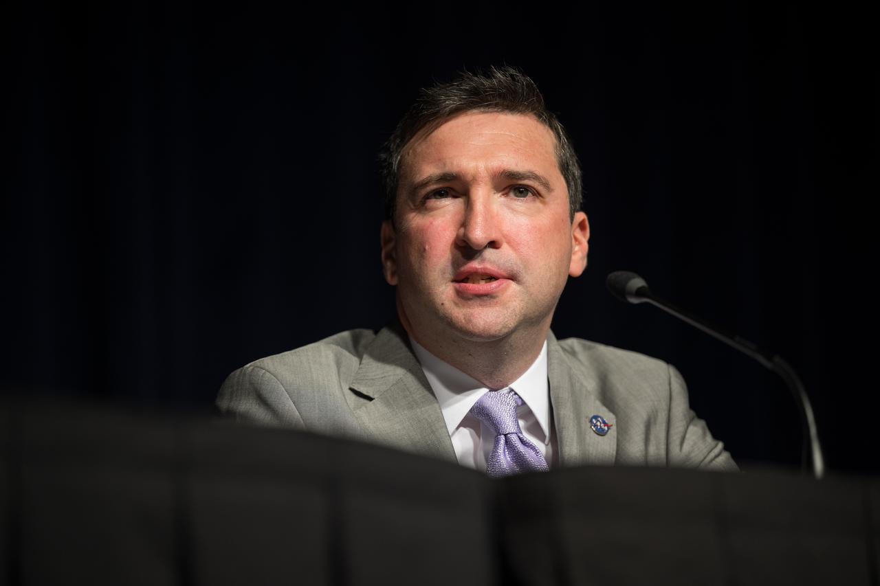 NASA Assistant Deputy Associate Administrator for Research, Science Mission Directorate, Daniel Evans, answers a question during a media briefing to discuss the findings from an unidentified anomalous phenomena (UAP) independent study team, Thursday, Sept. 14, 2023, at the Mary W. Jackson NASA Headquarters building in Washington. The UAP independent study team, commissioned in 2022, is a counsel of 16 community experts across diverse areas on matters relevant to potential methods of study for unidentified anomalous phenomena. NASA published the team’s full report online, which aims to inform about what possible data could be collected in the future to shed light on the nature and origin of UAP. Photo Credit: (NASA/Aubrey Gemignani)