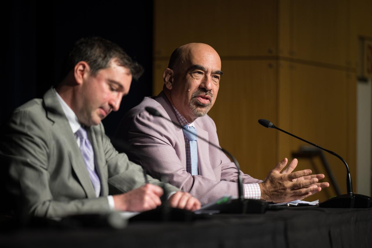 President of the Simons Foundation and Chair of NASA's UAP Independent Study Team, David Spergel, answers a question during a media briefing to discuss the findings from an unidentified anomalous phenomena (UAP) independent study team, Thursday, Sept. 14, 2023, at the Mary W. Jackson NASA Headquarters building in Washington. The UAP independent study team, commissioned in 2022, is a counsel of 16 community experts across diverse areas on matters relevant to potential methods of study for unidentified anomalous phenomena. NASA published the team’s full report online, which aims to inform about what possible data could be collected in the future to shed light on the nature and origin of UAP. Photo Credit: (NASA/Aubrey Gemignani)