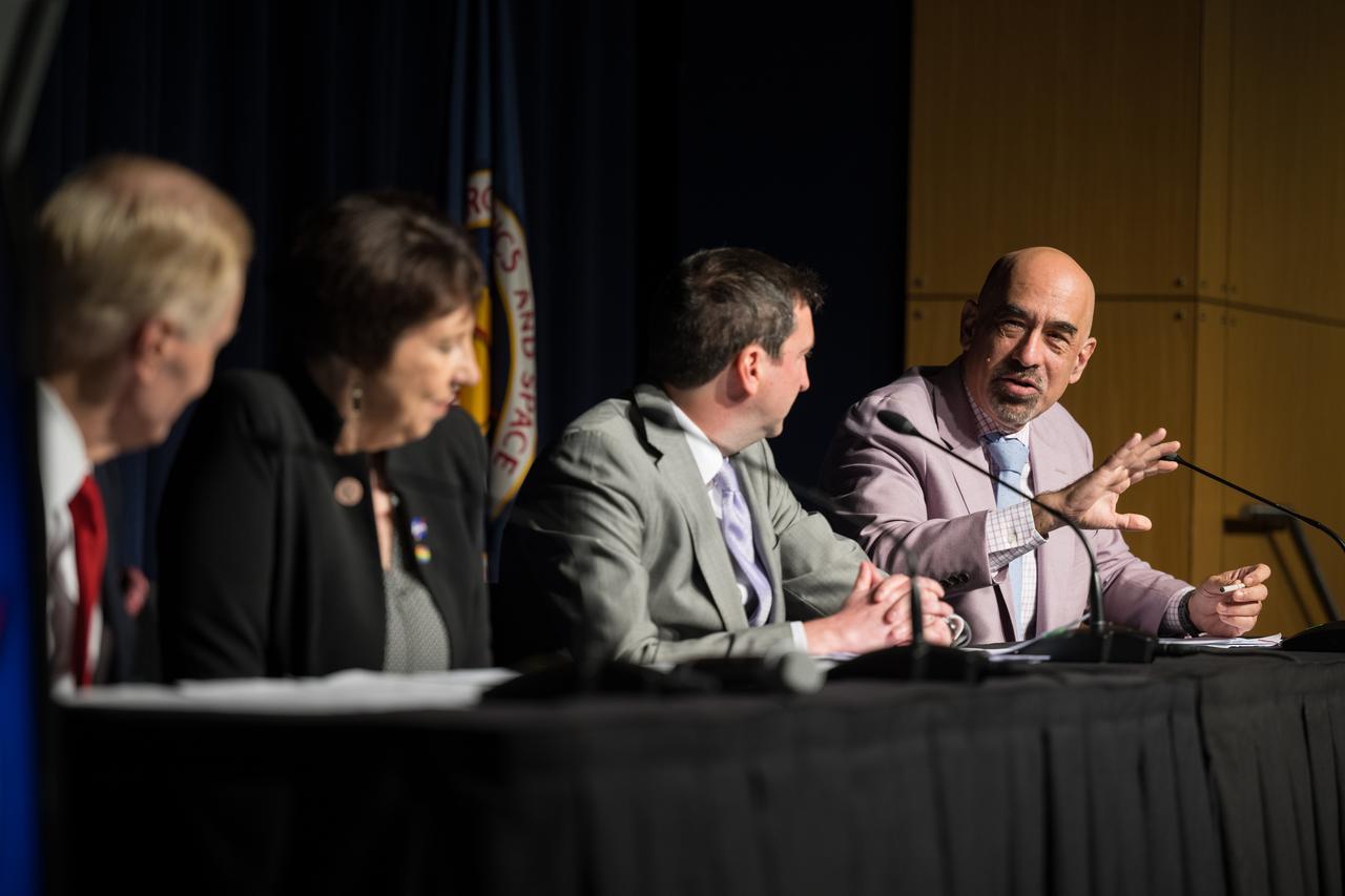 President of the Simons Foundation and Chair of NASA's UAP Independent Study Team, David Spergel, answers a question during a media briefing to discuss the findings from an unidentified anomalous phenomena (UAP) independent study team, Thursday, Sept. 14, 2023, at the Mary W. Jackson NASA Headquarters building in Washington. The UAP independent study team, commissioned in 2022, is a counsel of 16 community experts across diverse areas on matters relevant to potential methods of study for unidentified anomalous phenomena. NASA published the team’s full report online, which aims to inform about what possible data could be collected in the future to shed light on the nature and origin of UAP. Photo Credit: (NASA/Aubrey Gemignani)