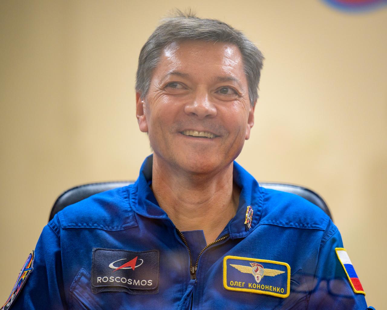 Expedition 70 cosmonaut Oleg Kononenko is seen in quarantine behind glass during a press conference, Thursday, Sept. 14, 2023 at the Cosmonaut Hotel in Baikonur, Kazakhstan. Expedition 70 NASA astronaut Loral O'Hara, Roscosmos cosmonauts Oleg Kononenko, and Nikolai Chub are scheduled to launch aboard their Soyuz MS-24 spacecraft on Sept. 15. Photo Credit: (NASA/Bill Ingalls)