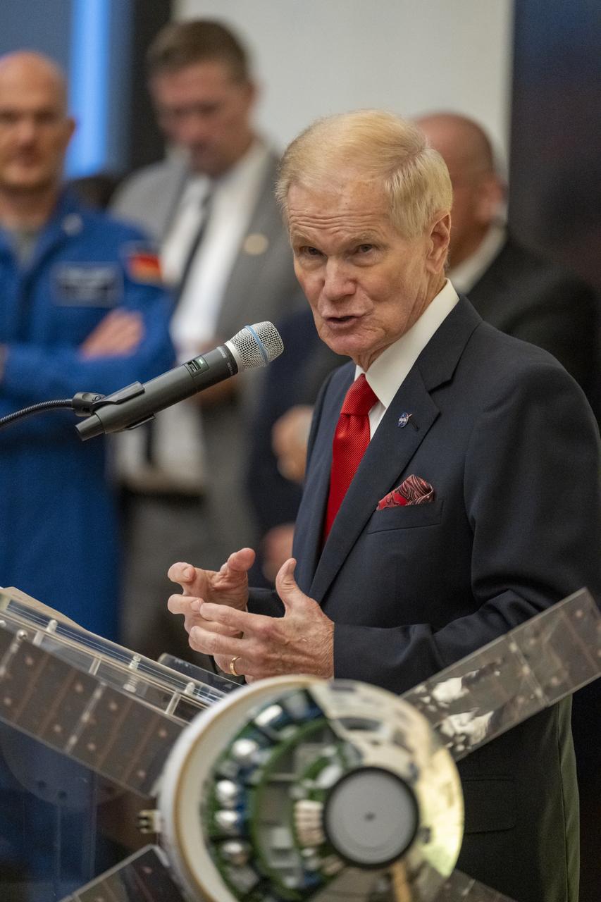 NASA Administrator Bill Nelson delivers remarks during an Artemis Accords signing ceremony, Thursday, September 14, 2023, at the German Ambassador’s Residence in Washington. Germany is the 29th country to sign the Artemis Accords, which establish a practical set of principles to guide space exploration cooperation among nations participating in NASA’s Artemis program. Photo Credit: (NASA/Keegan Barber)