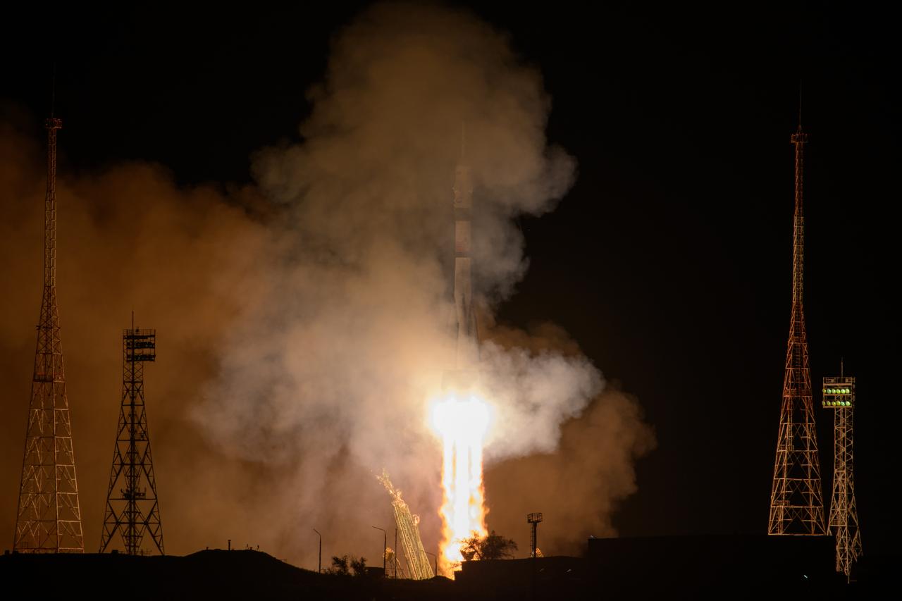 The Soyuz rocket is launched with Expedition 70 NASA astronaut Loral O'Hara, and Roscosmos cosmonauts Oleg Kononenko and Nikolai Chub, Friday, Sept. 15, 2023, at the Baikonur Cosmodrome in Kazakhstan. Photo Credit: (NASA/Bill Ingalls)