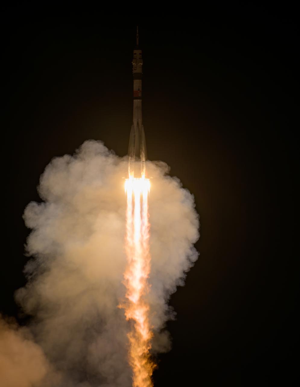 The Soyuz rocket is launched with Expedition 70 NASA astronaut Loral O'Hara, and Roscosmos cosmonauts Oleg Kononenko and Nikolai Chub, Friday, Sept. 15, 2023, at the Baikonur Cosmodrome in Kazakhstan. Photo Credit: (NASA/Bill Ingalls)
