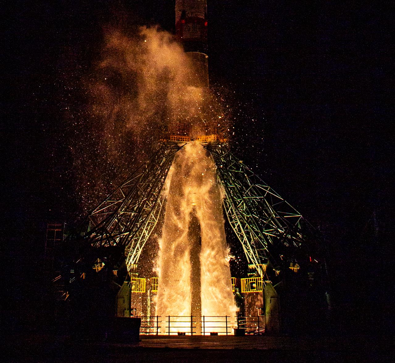 The Soyuz rocket is launched with Expedition 70 NASA astronaut Loral O'Hara, and Roscosmos cosmonauts Oleg Kononenko and Nikolai Chub, Friday, Sept. 15, 2023, at the Baikonur Cosmodrome in Kazakhstan. Photo Credit: (NASA/Bill Ingalls)