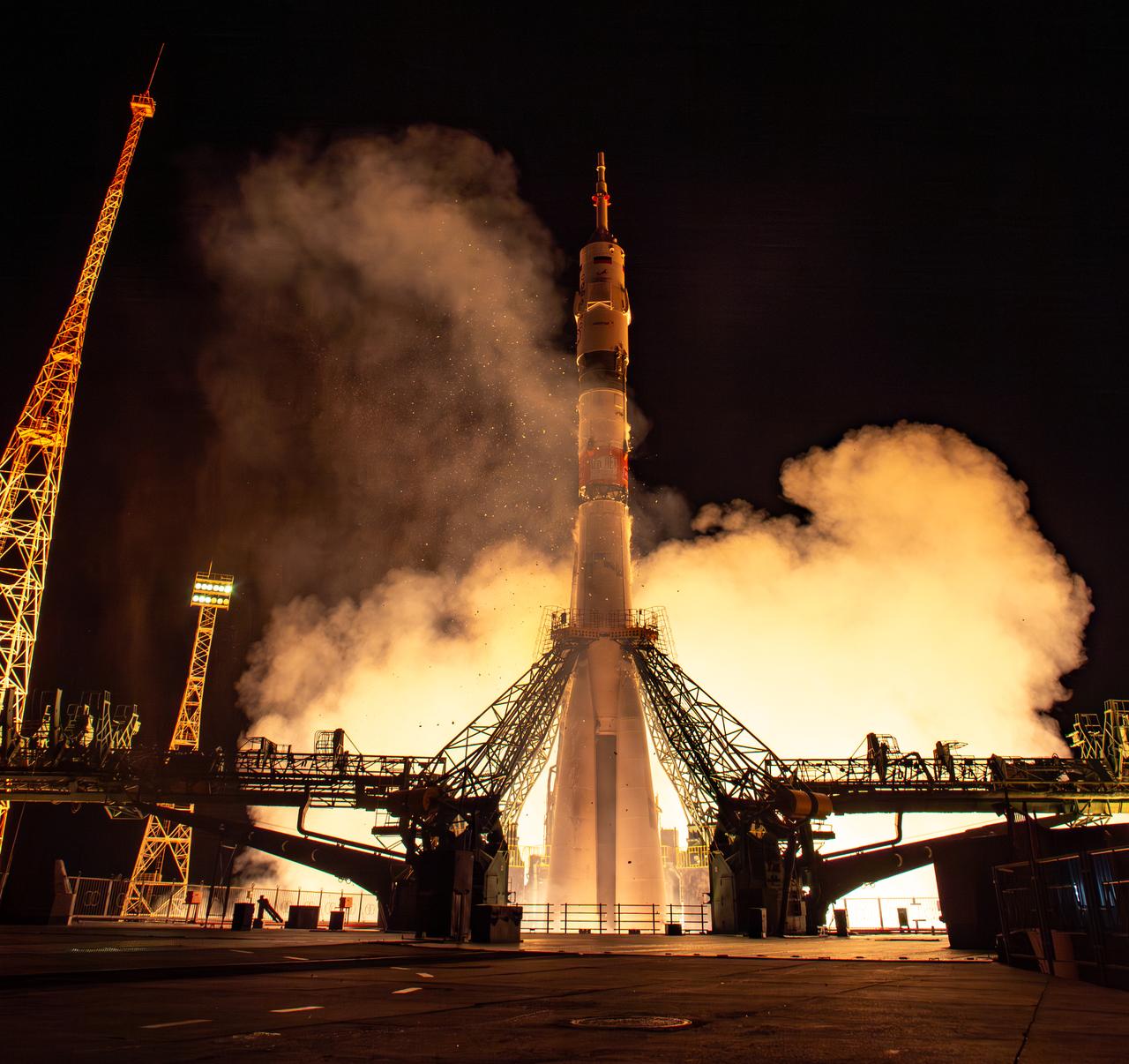 The Soyuz rocket is launched with Expedition 70 NASA astronaut Loral O'Hara, and Roscosmos cosmonauts Oleg Kononenko and Nikolai Chub, Friday, Sept. 15, 2023, at the Baikonur Cosmodrome in Kazakhstan. Photo Credit: (NASA/Bill Ingalls)