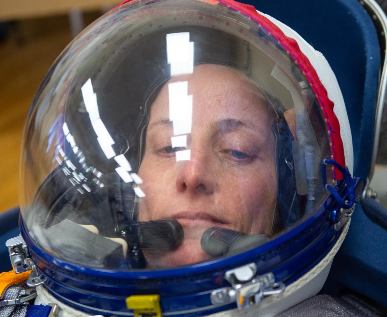 Expedition 70 NASA astronaut Loral O'Hara has her Russian Sokol suit pressure checked as she and fellow crewmates, Roscosmos cosmonauts Oleg Kononenko and Nikolai Chub prepare for their Soyuz launch to the International Space Station, Friday, Sept. 15, 2023 in Baikonur, Kazakhstan. The launch will send Expedition 70 NASA astronaut Loral O'Hara and Roscosmos cosmonauts Oleg Kononenko and Nikolai Chub on a mission to the International Space Station. Photo Credit: (NASA/GCTC/Andrey Shelepin)