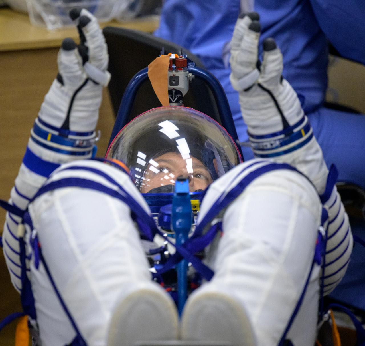 Expedition 70 Roscosmos cosmonaut Oleg Kononenko has his Russian Sokol Suit pressure checked ahead launching to the International Space Station with fellow crewmates, Roscosmos cosmonaut Nikolai Chub and NASA astronaut Loral O'Hara, Friday, Sept. 15, 2023 in Baikonur, Kazakhstan. The launch will send Expedition 70 NASA astronaut Loral O'Hara and Roscosmos cosmonauts Oleg Kononenko and Nikolai Chub on a mission to the International Space Station. Photo Credit: (NASA/Bill Ingalls)