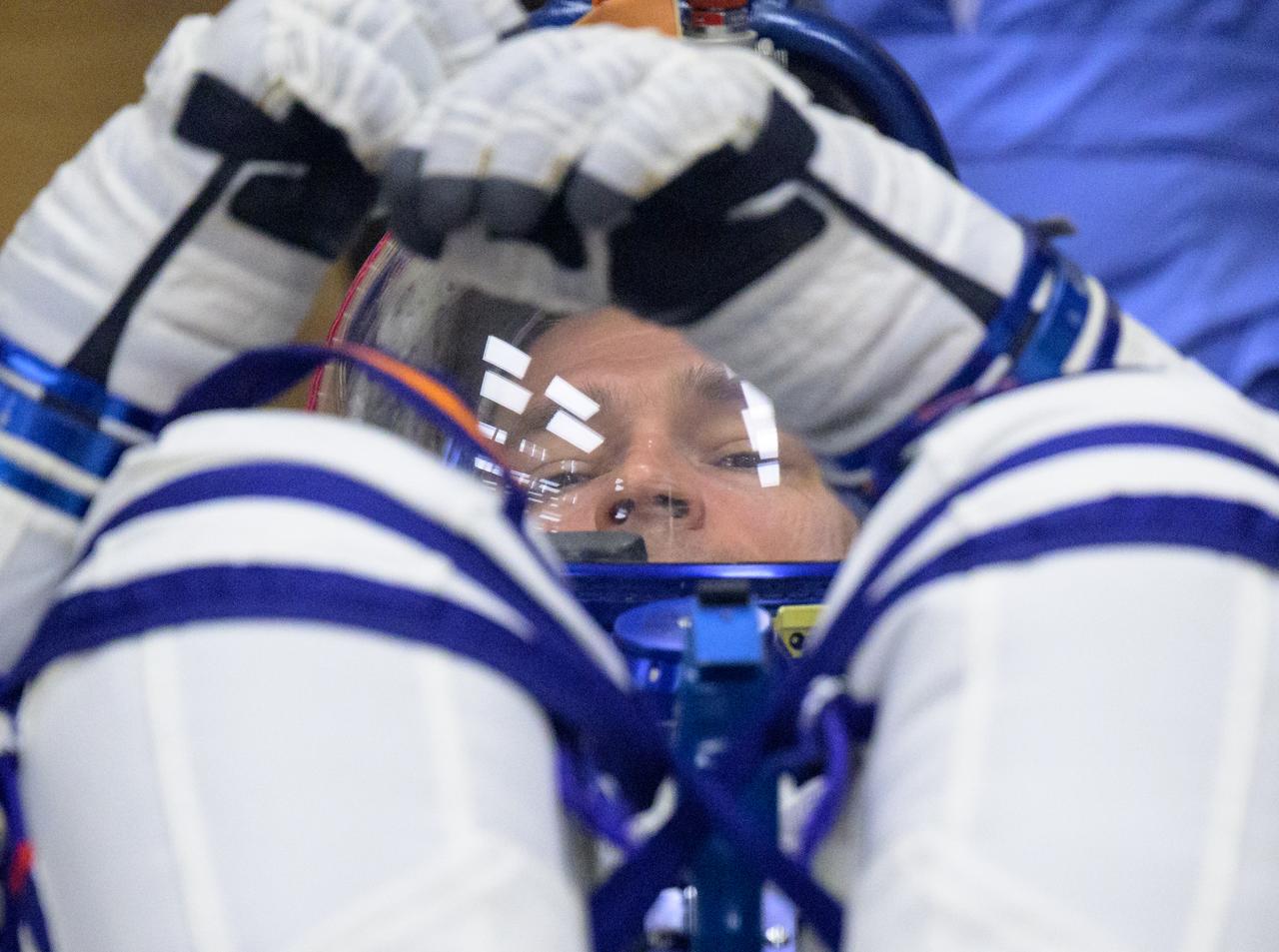 Expedition 70 Roscosmos cosmonaut Nikolai Chub has his Russian Sokol Suit pressure checked ahead launching to the International Space Station with fellow crewmates, Roscosmos cosmonaut Oleg Kononenko and NASA astronaut Loral O'Hara, Friday, Sept. 15, 2023 in Baikonur, Kazakhstan. The launch will send Expedition 70 NASA astronaut Loral O'Hara and Roscosmos cosmonauts Oleg Kononenko and Nikolai Chub on a mission to the International Space Station. Photo Credit: (NASA/Bill Ingalls)