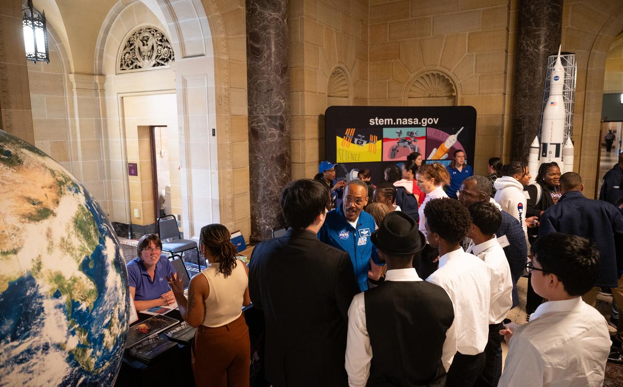 NASA astronaut Alvin Drew speaks to students during the 2023 National Youth Summit hosted by the U.S. Department of Commerce’s Office of Faith-Based and Neighborhood Partnerships, Thursday, Sept. 21, 2023, at the U.S. Department of Commerce in Washington.  Photo Credit: (NASA/Joel Kowsky)