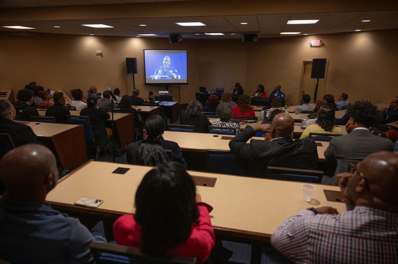 Attendees watch “The Color of Space” during a screening of the documentary as part of the Department of Education’s HBCU Week Conference, Monday, Sept. 25, 2023, at the Hyatt Regency in Arlington, Va.  Photo Credit: (NASA/Joel Kowsky)