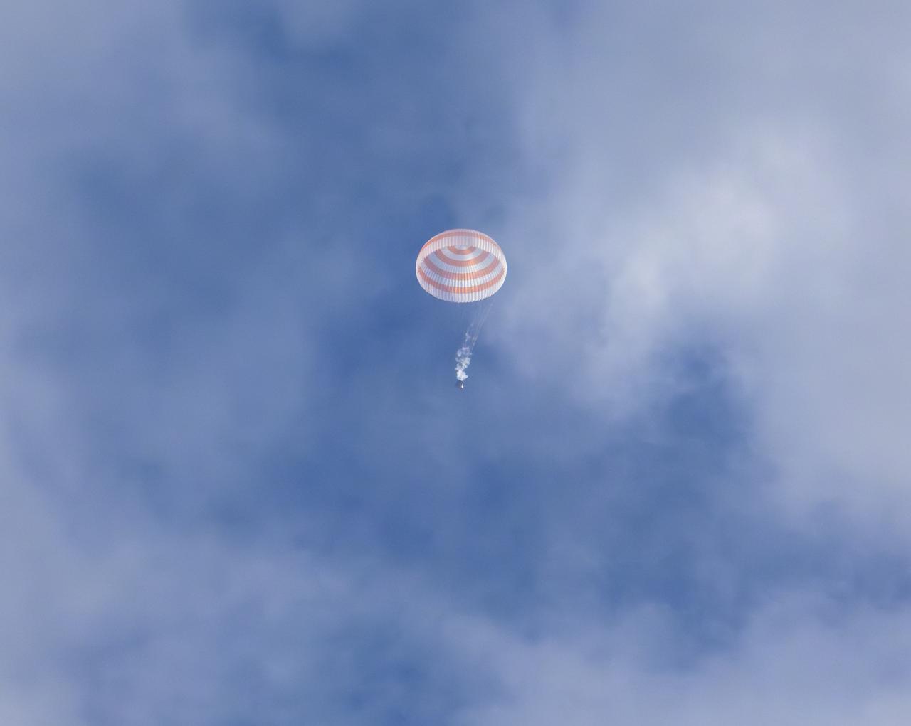 The Soyuz MS-23 spacecraft is seen as it lands in a remote area near the town of Zhezkazgan, Kazakhstan with Expedition 69 NASA astronaut Frank Rubio, Roscosmos cosmonauts Dmitri Petelin and Sergey Prokopyev, Wednesday, Sept. 27, 2023. The trio are returning to Earth after logging 371 days in space as members of Expeditions 68-69 aboard the International Space Station. For Rubio, his mission is the longest single spaceflight by a U.S. astronaut in history. Photo Credit (NASA/Bill Ingalls)