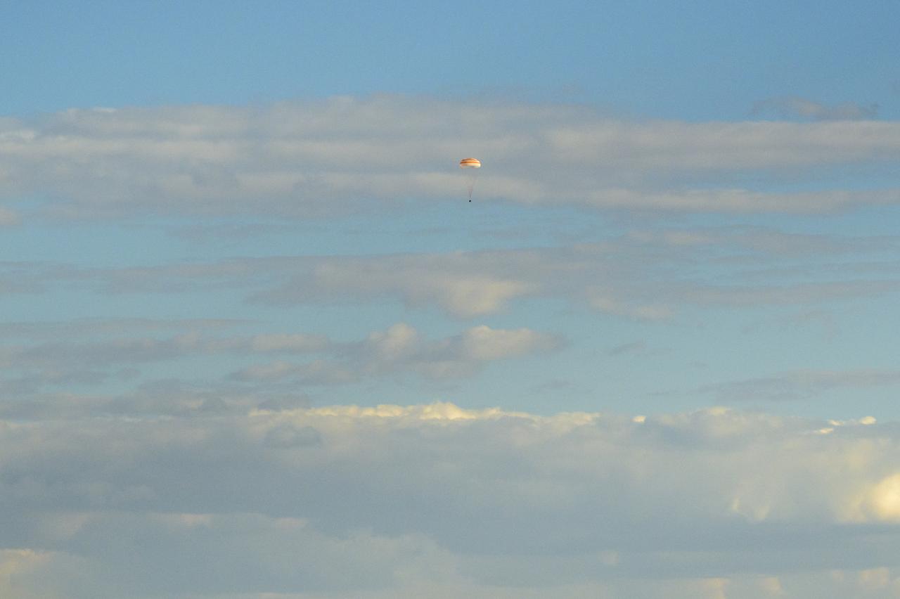 The Soyuz MS-23 spacecraft is seen as it lands in a remote area near the town of Zhezkazgan, Kazakhstan with Expedition 69 NASA astronaut Frank Rubio, Roscosmos cosmonauts Dmitri Petelin and Sergey Prokopyev, Wednesday, Sept. 27, 2023. The trio are returning to Earth after logging 371 days in space as members of Expeditions 68-69 aboard the International Space Station. For Rubio, his mission is the longest single spaceflight by a U.S. astronaut in history. Photo Credit (NASA/Bill Ingalls)
