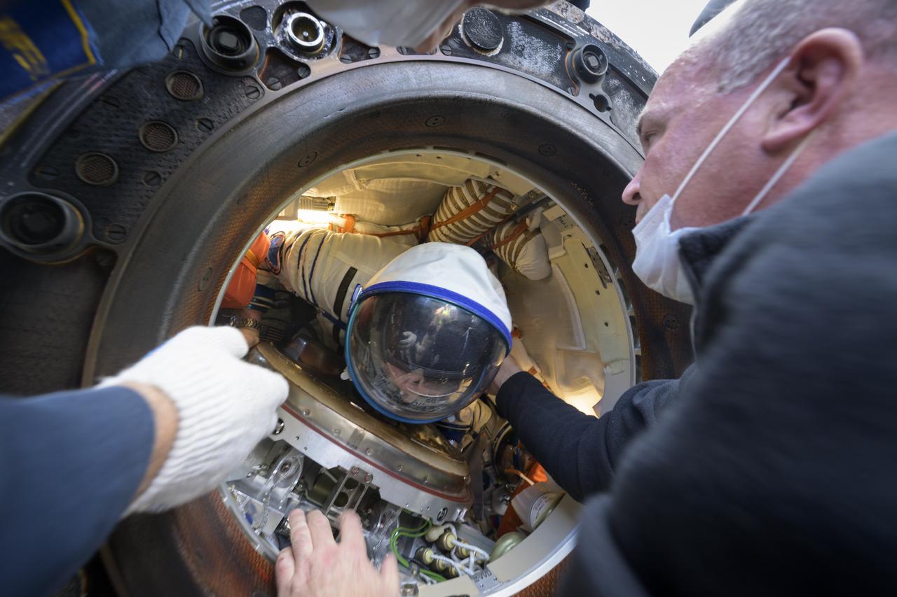 Expedition 69 Roscosmos cosmonaut Sergey Prokopyev is helped out of the Soyuz MS-23 spacecraft just minutes after he and Roscosmos cosmonaut Dmitri Petelin and NASA astronaut Frank Rubio, landed in a remote area near the town of Zhezkazgan, Kazakhstan on Wednesday, Sept. 27, 2023. The trio are returning to Earth after logging 371 days in space as members of Expeditions 68-69 aboard the International Space Station. For Rubio, his mission is the longest single spaceflight by a U.S. astronaut in history. Photo Credit: (NASA/Bill Ingalls)
