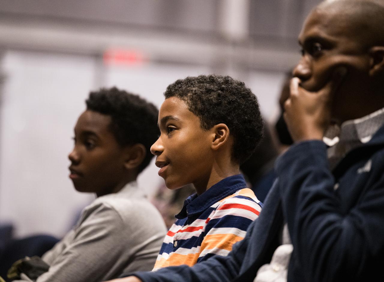 Students are seen in the audience during the Earth Information Center Student Engagement event where former NASA astronauts Drew Feustel and Alvin Drew spoke about their time in space, at the Mary W. Jackson NASA Headquarters building, Friday, Sept. 29, 2023, in Washington. Photo Credit: (NASA/Aubrey Gemignani)