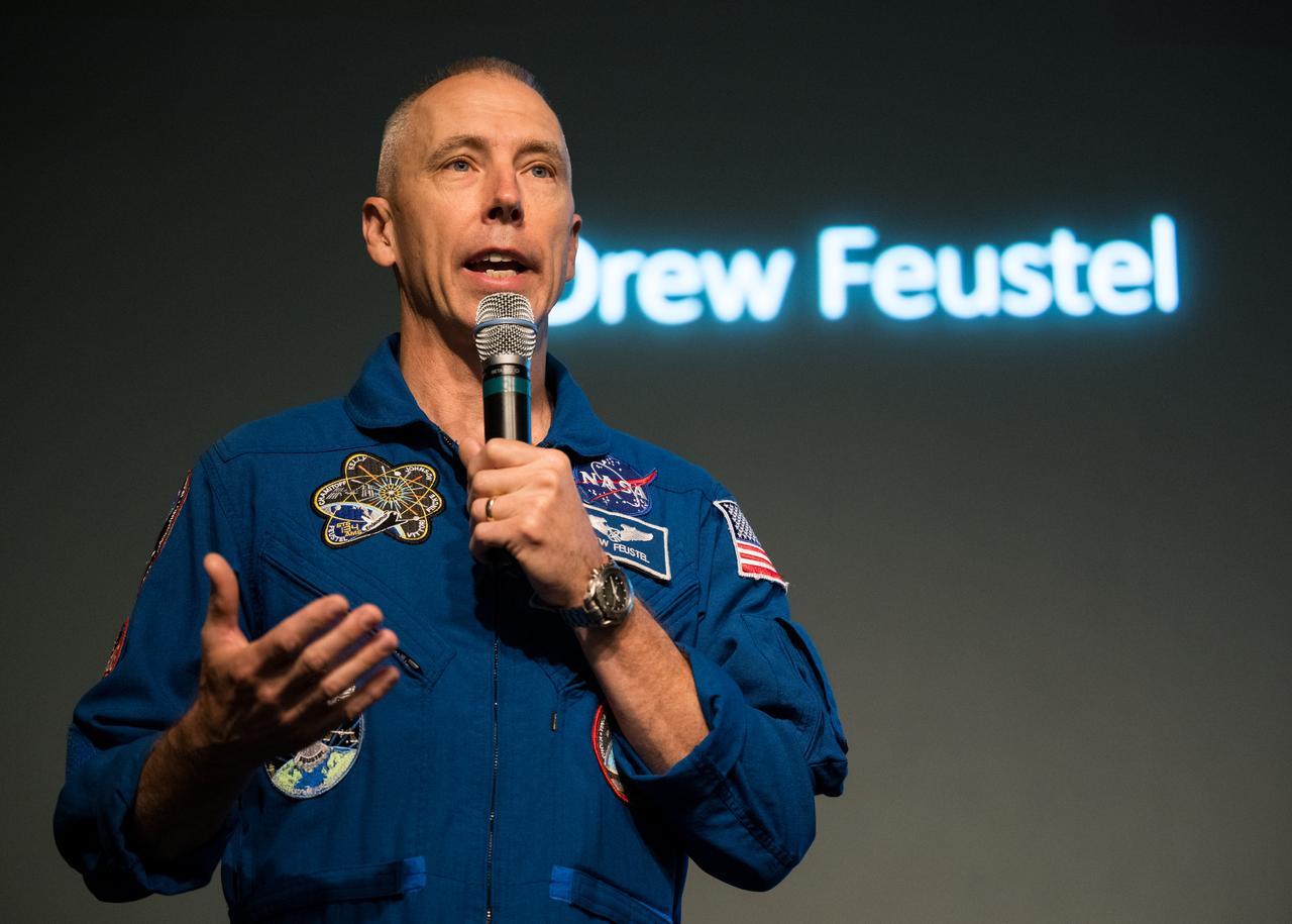 Former astronaut Drew Feustel provides remarks during the Earth Information Student Engagement event at the Mary W. Jackson NASA Headquarters building, Friday, Sept. 29, 2023, in Washington. Photo Credit: (NASA/Aubrey Gemignani)