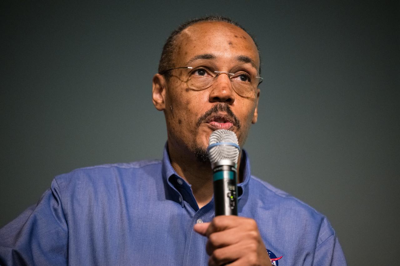 Former astronaut Alvin Drew provides remarks during the Earth Information Center Student Engagement event at the Mary W. Jackson NASA Headquarters building, Friday, Sept. 29, 2023, in Washington. Photo Credit: (NASA/Aubrey Gemignani)