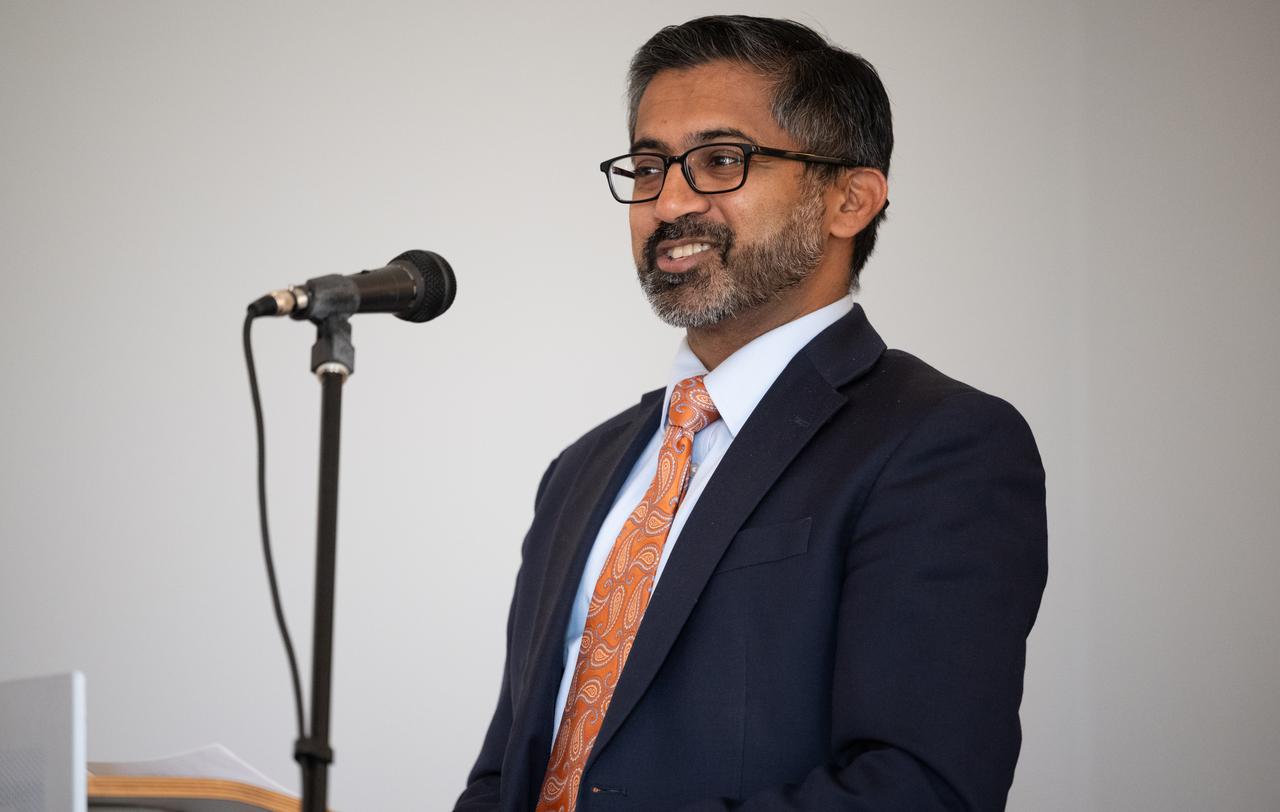 Chiragh Parikh, executive secretary of the National Space Council, delivers remarks during an Artemis Accords signing ceremony, Wednesday, Nov. 1, 2023, at the Dutch Ambassador’s Residence in Washington. Netherlands is the 31st country to sign the Artemis Accords, which establish a practical set of principles to guide space exploration cooperation among nations participating in NASA’s Artemis program. Photo Credit: (NASA/Joel Kowsky)