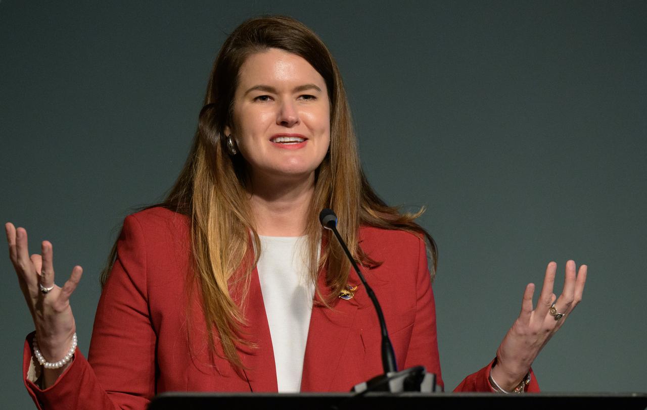 NASA Deputy Associate Administrator Casey Swails gives remarks during a NASA town hall event, Tuesday, Dec. 12, 2023, at the NASA Headquarters Mary W. Jackson Building in Washington. Photo Credit: (NASA/Bill Ingalls)