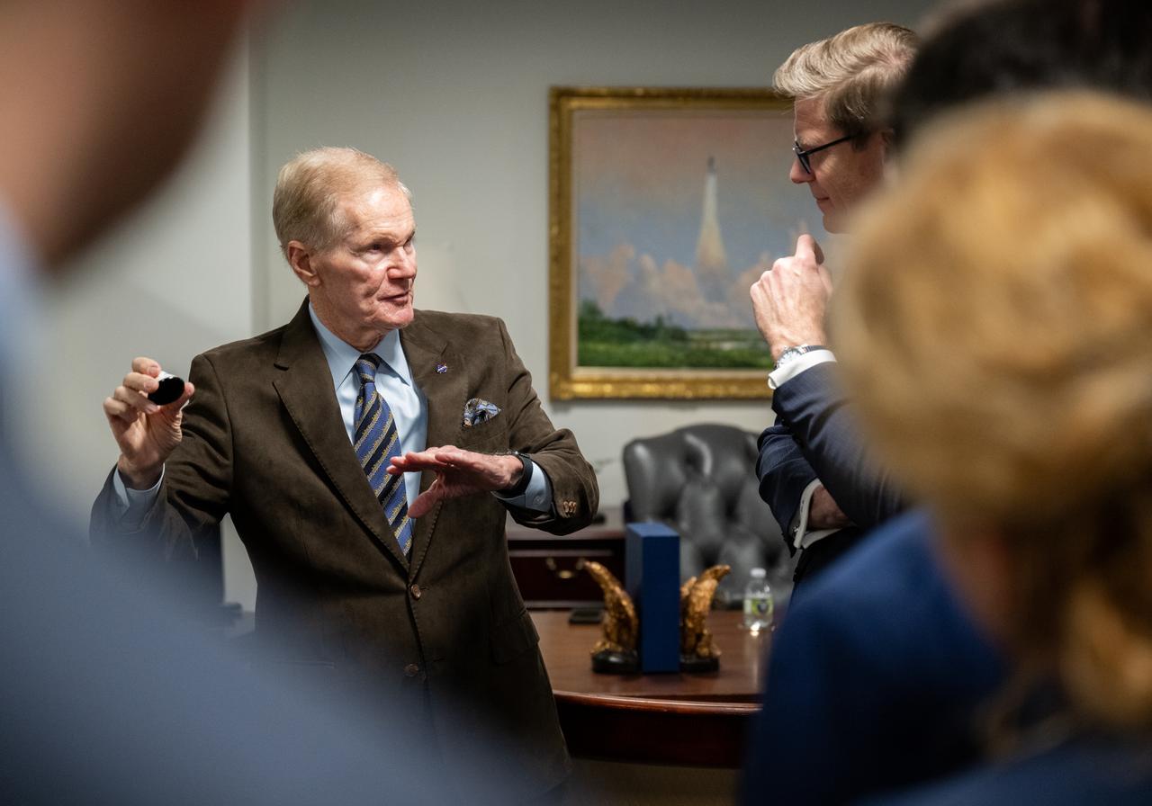 NASA Administrator Bill Nelson, left, and Martin Kupka, Minister of Transport for the Czech Republic, are seen during a meeting at the Mary W. Jackson NASA Headquarters building, Monday, Jan. 22, 2024, in Washington. Photo Credit: (NASA/Joel Kowsky)
