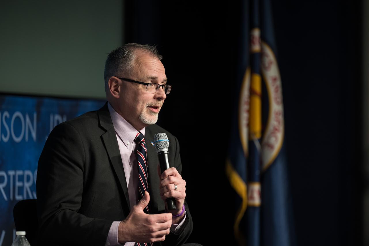 NASA Associate Administrator Jim Free answers a question during a NASA Safety Town Hall, Tuesday, Jan. 23, 2024 at the Mary W. Jackson NASA Headquarters building in Washington. The Safety Town Hall is held annually near the Day of Remembrance to learn from past errors and pay tribute to those that lost their lives in the quest for space exploration. Photo Credit: (NASA/Aubrey Gemignani)