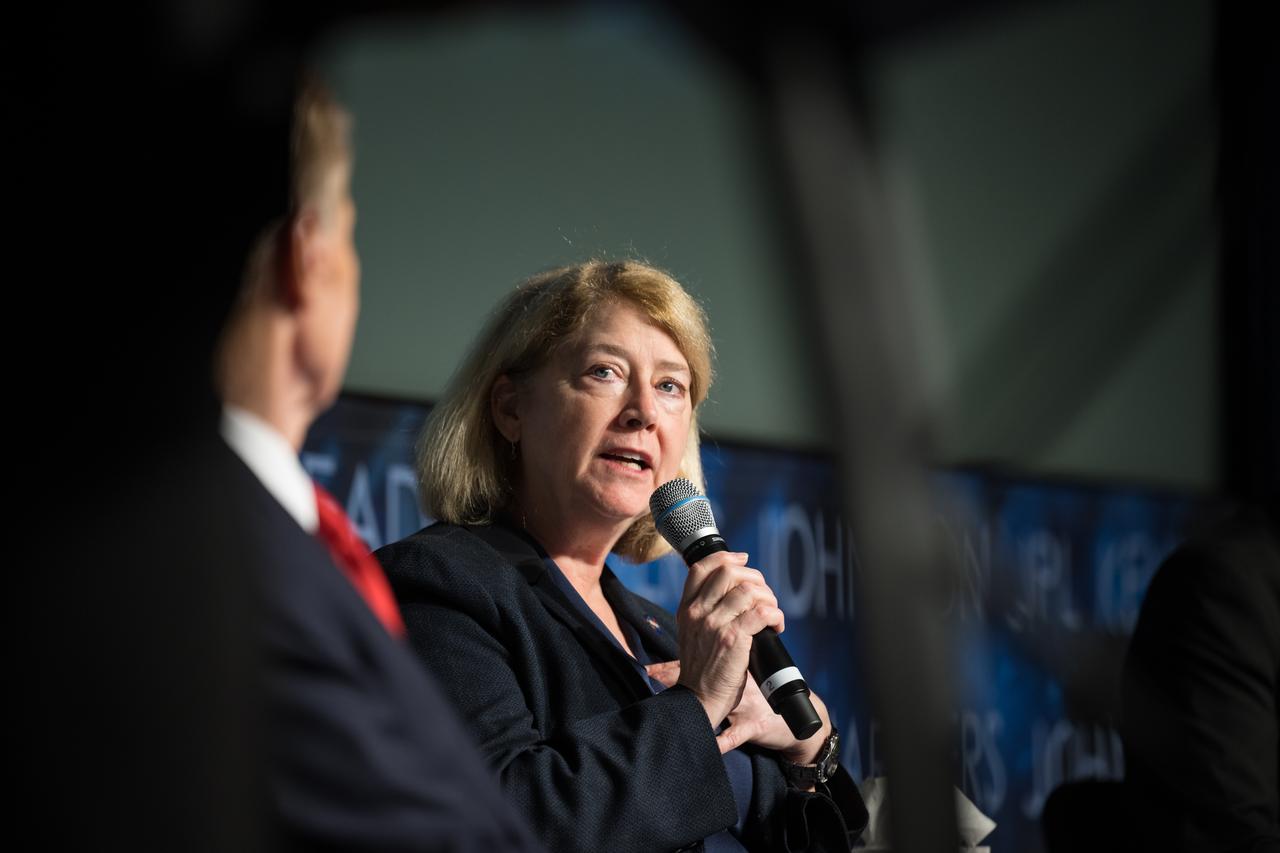 NASA Deputy Administrator Pam Melroy answers a question during a NASA Safety Town Hall, Tuesday, Jan. 23, 2024 at the Mary W. Jackson NASA Headquarters building in Washington. The Safety Town Hall is held annually near the Day of Remembrance to learn from past errors and pay tribute to those that lost their lives in the quest for space exploration. Photo Credit: (NASA/Aubrey Gemignani)