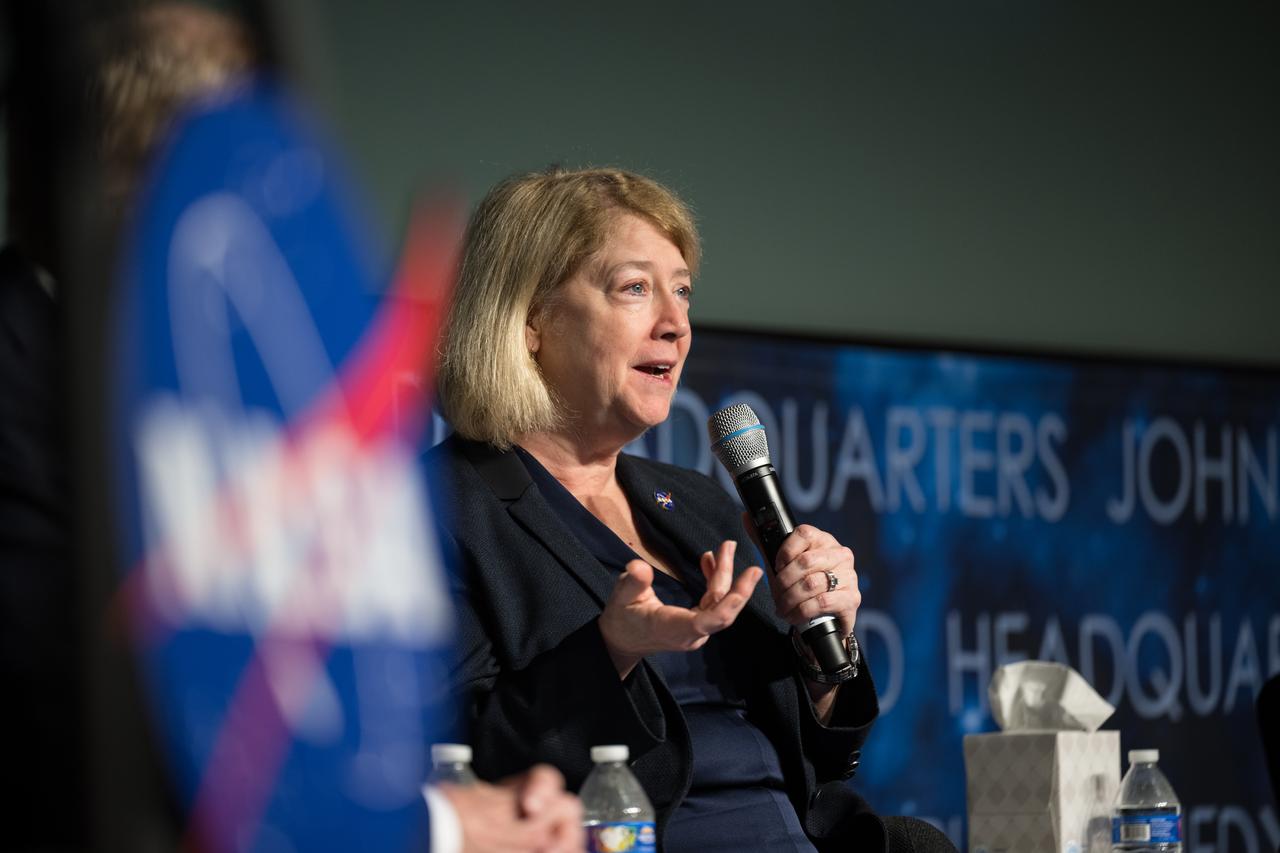 NASA Deputy Administrator Pam Melroy answers a question during a NASA Safety Town Hall, Tuesday, Jan. 23, 2024 at the Mary W. Jackson NASA Headquarters building in Washington. The Safety Town Hall is held annually near the Day of Remembrance to learn from past errors and pay tribute to those that lost their lives in the quest for space exploration. Photo Credit: (NASA/Aubrey Gemignani)