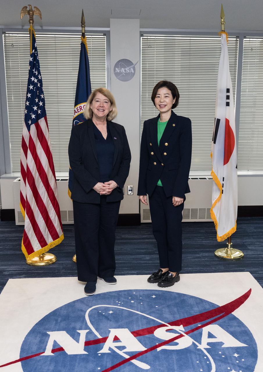 NASA Deputy Administrator Pam Melroy, left, poses for a photo with Vice Minister, Ministry of Science and ICT of Korea, Seong Kyung Cho, Tuesday, Jan. 23, 2024, at the Mary W. Jackson NASA Headquarters building in Washington. Photo Credit: (NASA/Aubrey Gemignani)