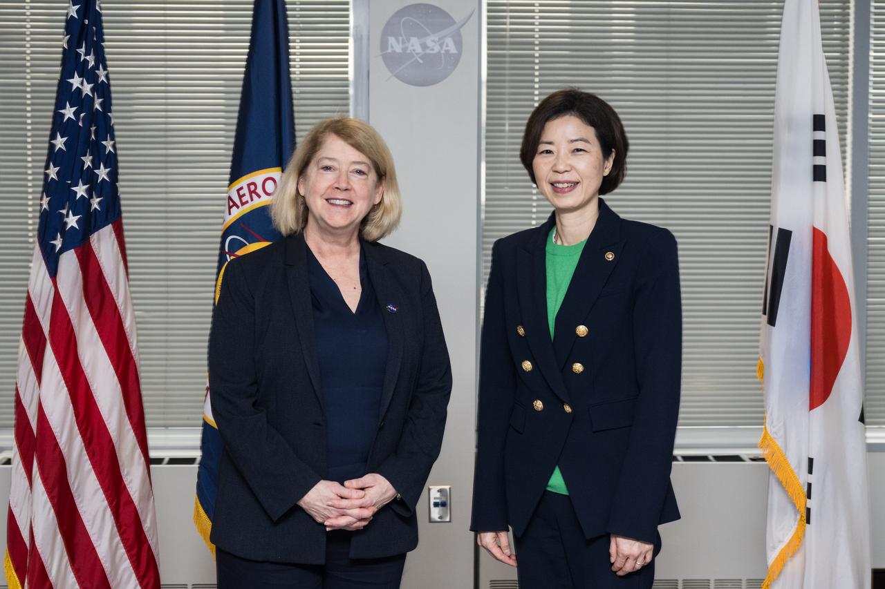 NASA Deputy Administrator Pam Melroy, left, poses for a photo with Vice Minister, Ministry of Science and ICT of Korea, Seong Kyung Cho, Tuesday, Jan. 23, 2024, at the Mary W. Jackson NASA Headquarters building in Washington. Photo Credit: (NASA/Aubrey Gemignani)