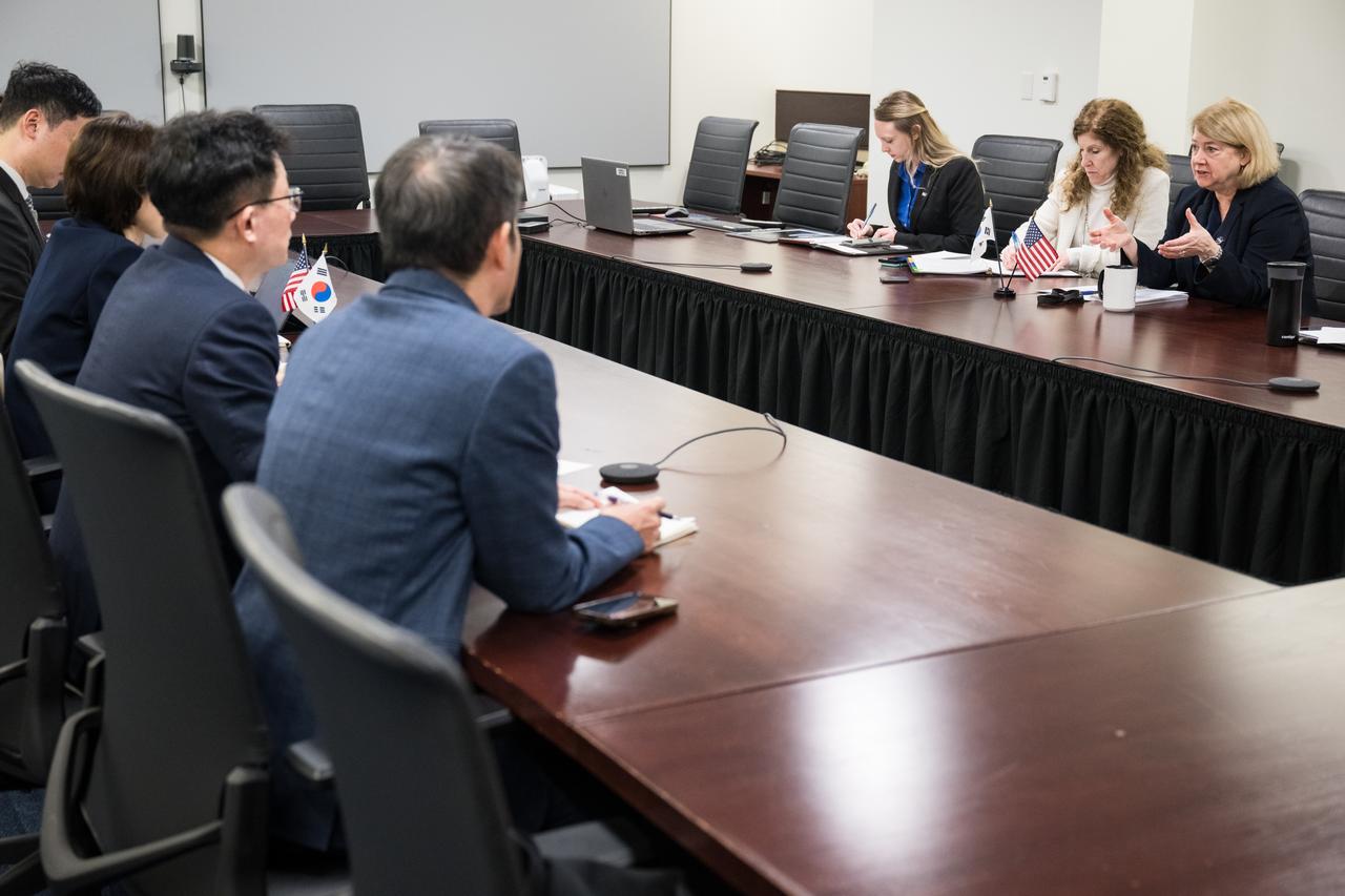 NASA Deputy Administrator Pam Melroy, right, meets with Vice Minister, Ministry of Science and ICT of Korea, Seong Kyung Cho, Tuesday, Jan. 23, 2024, at the Mary W. Jackson NASA Headquarters building in Washington. Photo Credit: (NASA/Aubrey Gemignani)