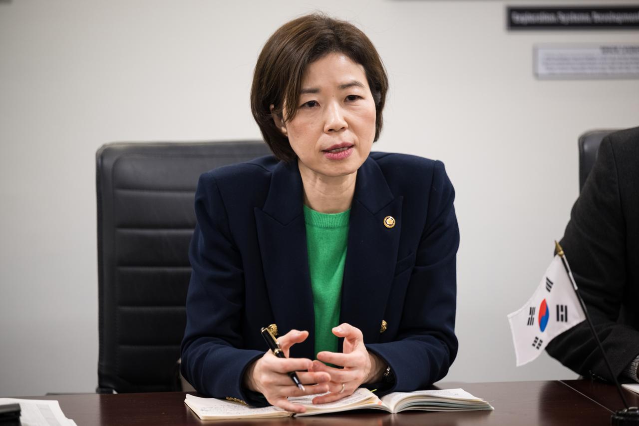 Vice Minister, Ministry of Science and ICT of Korea, Seong Kyung Cho speaks during a meeting with NASA Deputy Administrator Pam Melroy, Tuesday, Jan. 23, 2024, at the Mary W. Jackson NASA Headquarters building in Washington. Photo Credit: (NASA/Aubrey Gemignani)