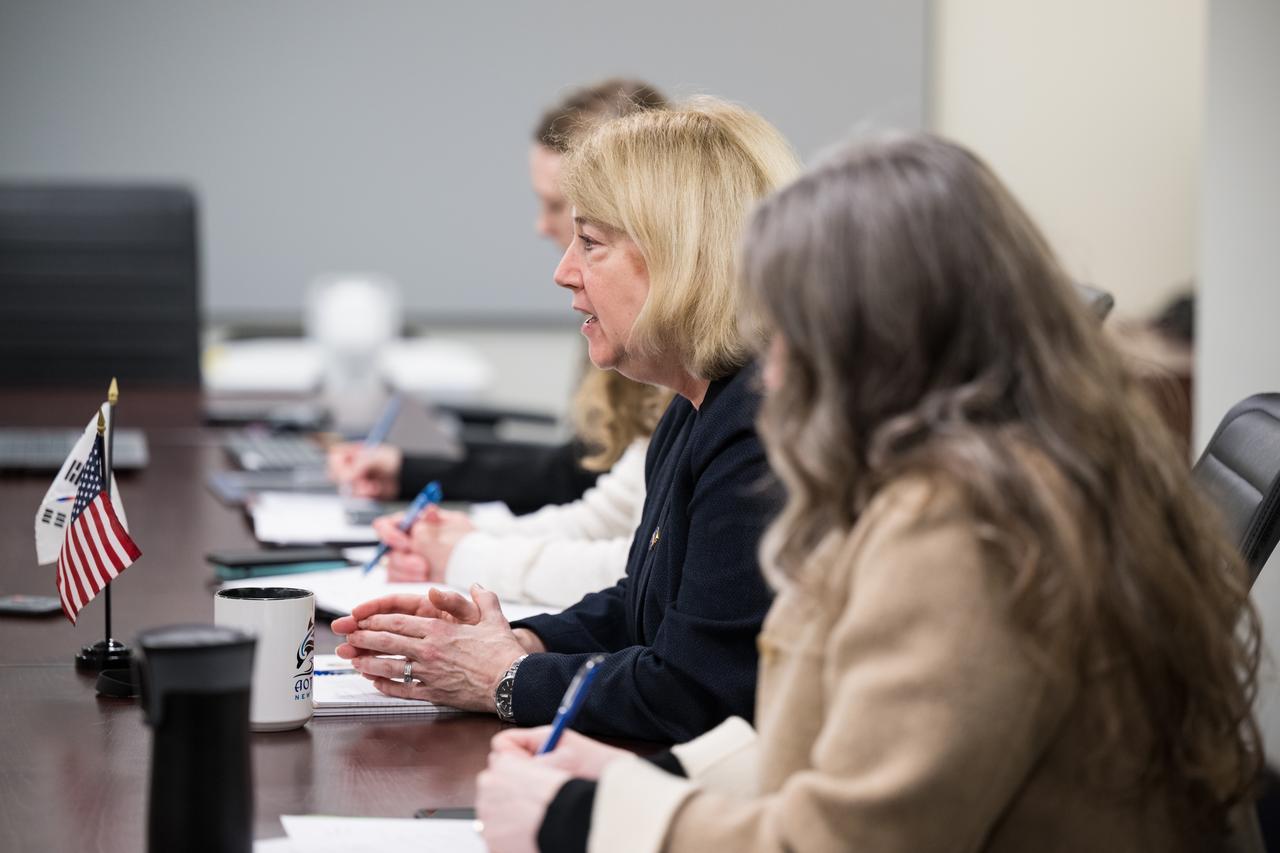 NASA Deputy Administrator Pam Melroy speaks during a meeting with Vice Minister, Ministry of Science and ICT of Korea, Seong Kyung Cho (not pictured), Tuesday, Jan. 23, 2024, at the Mary W. Jackson NASA Headquarters building in Washington. Photo Credit: (NASA/Aubrey Gemignani)