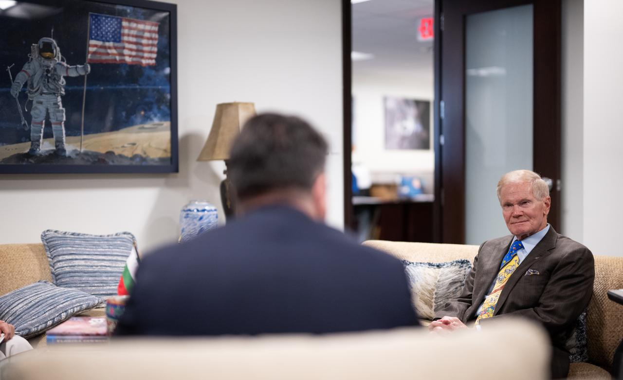 NASA Administrator Bill Nelson, right, is seen as he meets with Bulgarian Minister of Finance Assen Vassilev, Wednesday, Feb. 7, 2024, at the Mary W. Jackson NASA Headquarters building in Washington.  Photo Credit: (NASA/Joel Kowsky)