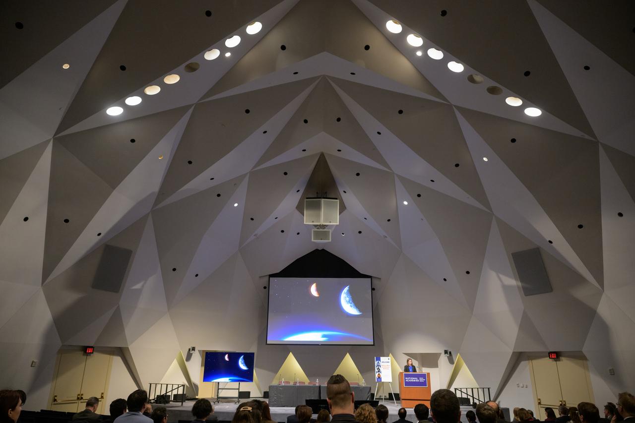 NASA Associate Administrator for Exploration Systems Development, Catherine Koerner, gives opening remarks at the Moon to Mars Architecture Workshop, Tuesday, Feb. 20, 2024, at the National Academy of Sciences in Washington. NASA held the workshop to engage the broader space community and collect feedback from U.S. industry and academia and international partners to inform NASA's Moon to Mars Architecture, the agency's roadmap for human exploration of the Moon and Mars. Photo Credit: (NASA/Bill Ingalls)