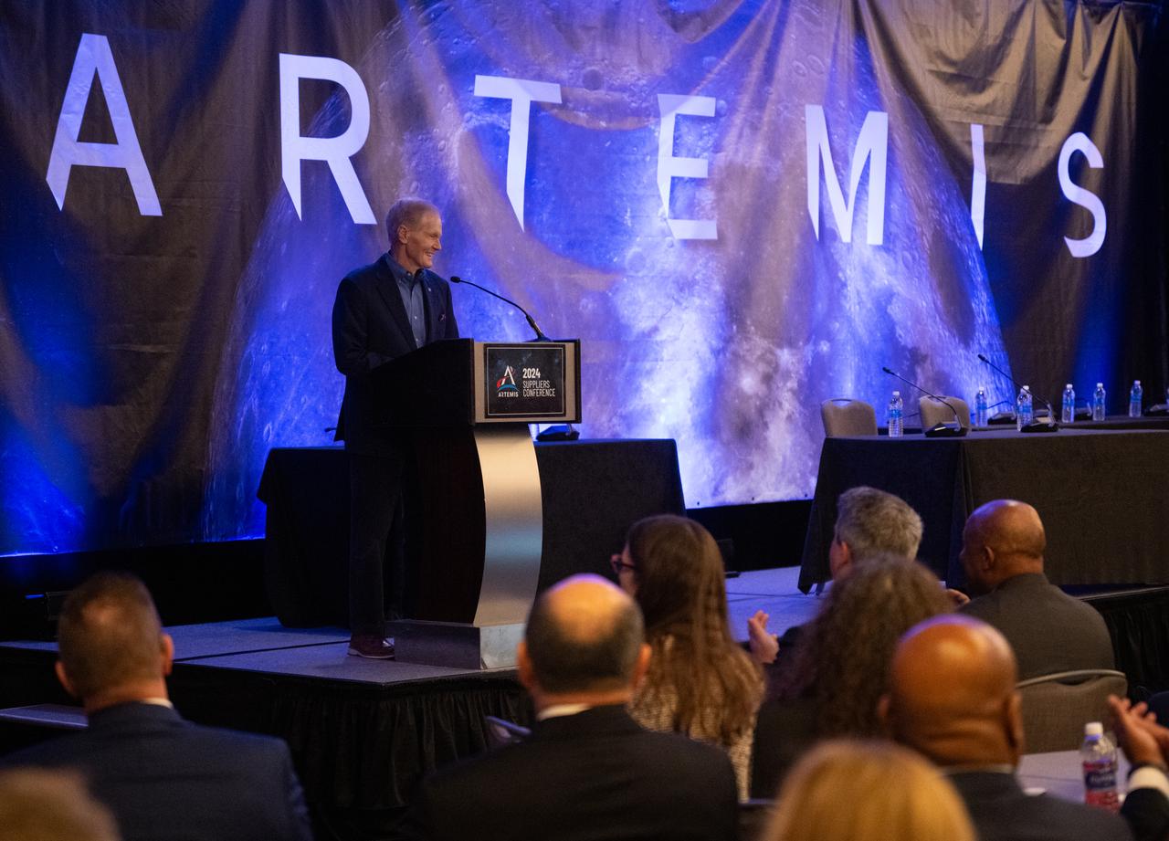 NASA Administrator Bill Nelson speaks during the 2024 Artemis Suppliers Conference, Tuesday, Feb. 27, 2024, at the Grand Hyatt Hotel in Washington. Photo Credit: (NASA/Joel Kowsky)