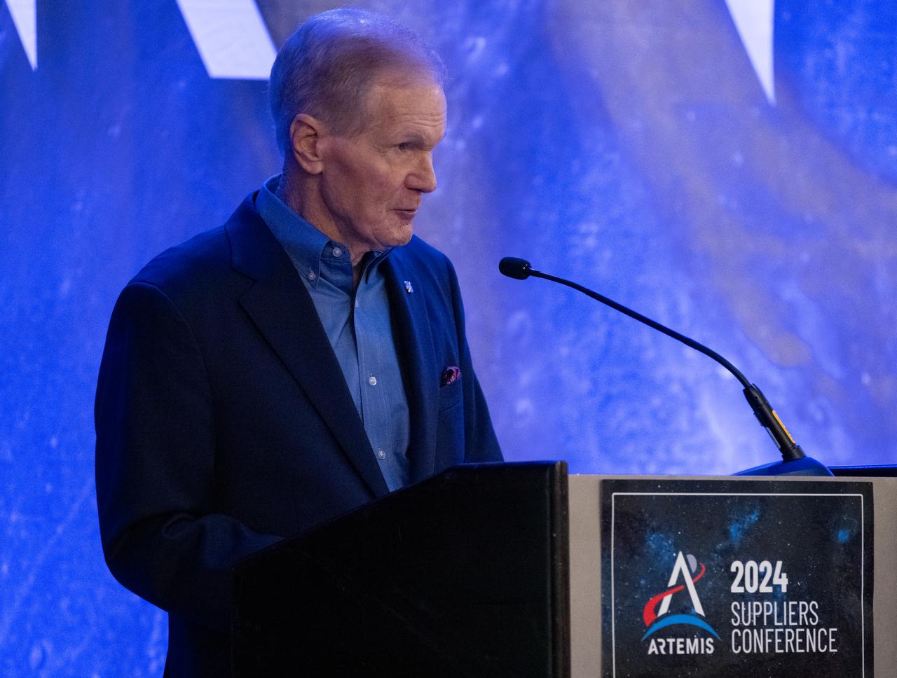 NASA Administrator Bill Nelson speaks during the 2024 Artemis Suppliers Conference, Tuesday, Feb. 27, 2024, at the Grand Hyatt Hotel in Washington. Photo Credit: (NASA/Joel Kowsky)