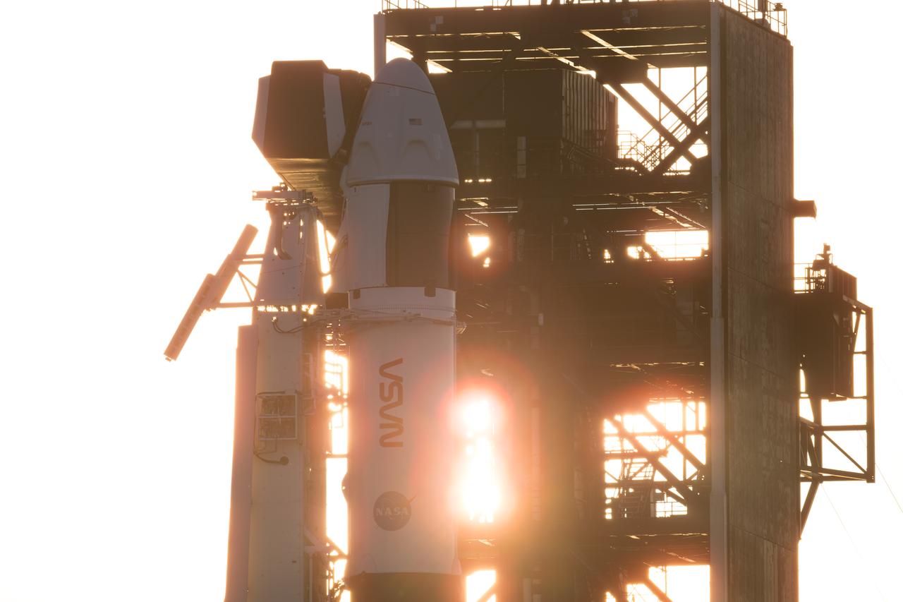 A SpaceX Falcon 9 rocket with the company's Dragon spacecraft on top is seen during sunset on the launch pad at Launch Complex 39A as preparations continue for the Crew-8 mission, Tuesday, Feb. 27, 2024, at NASA’s Kennedy Space Center in Florida. NASA’s SpaceX Crew-8 mission is the eighth crew rotation mission of the SpaceX Crew Dragon spacecraft and Falcon 9 rocket to the International Space Station as part of the agency’s Commercial Crew Program. NASA astronauts Matthew Dominick, Michael Barratt, Jeanette Epps, and Roscosmos cosmonaut Alexander Grebenkin are scheduled to launch at 12:04 a.m. EST on Friday, March 1, from Launch Complex 39A at the Kennedy Space Center. Photo Credit: (NASA/Aubrey Gemignani)