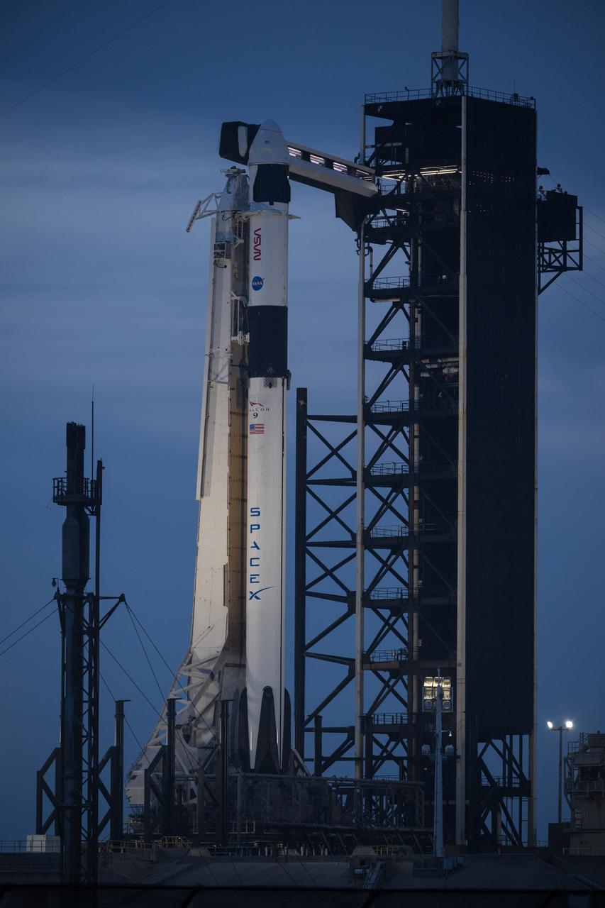 A SpaceX Falcon 9 rocket with the company's Dragon spacecraft on top is seen on the launch pad at Launch Complex 39A as preparations continue for the Crew-8 mission, Saturday, March 2, 2024, at NASA’s Kennedy Space Center in Florida. NASA’s SpaceX Crew-8 mission is the eighth crew rotation mission of the SpaceX Crew Dragon spacecraft and Falcon 9 rocket to the International Space Station as part of the agency’s Commercial Crew Program. NASA astronauts Matthew Dominick, Michael Barratt, Jeanette Epps, and Roscosmos cosmonaut Alexander Grebenkin are scheduled to launch at 12:04 a.m. EST on Saturday, March 2, from Launch Complex 39A at the Kennedy Space Center. Photo Credit: (NASA/Aubrey Gemignani)