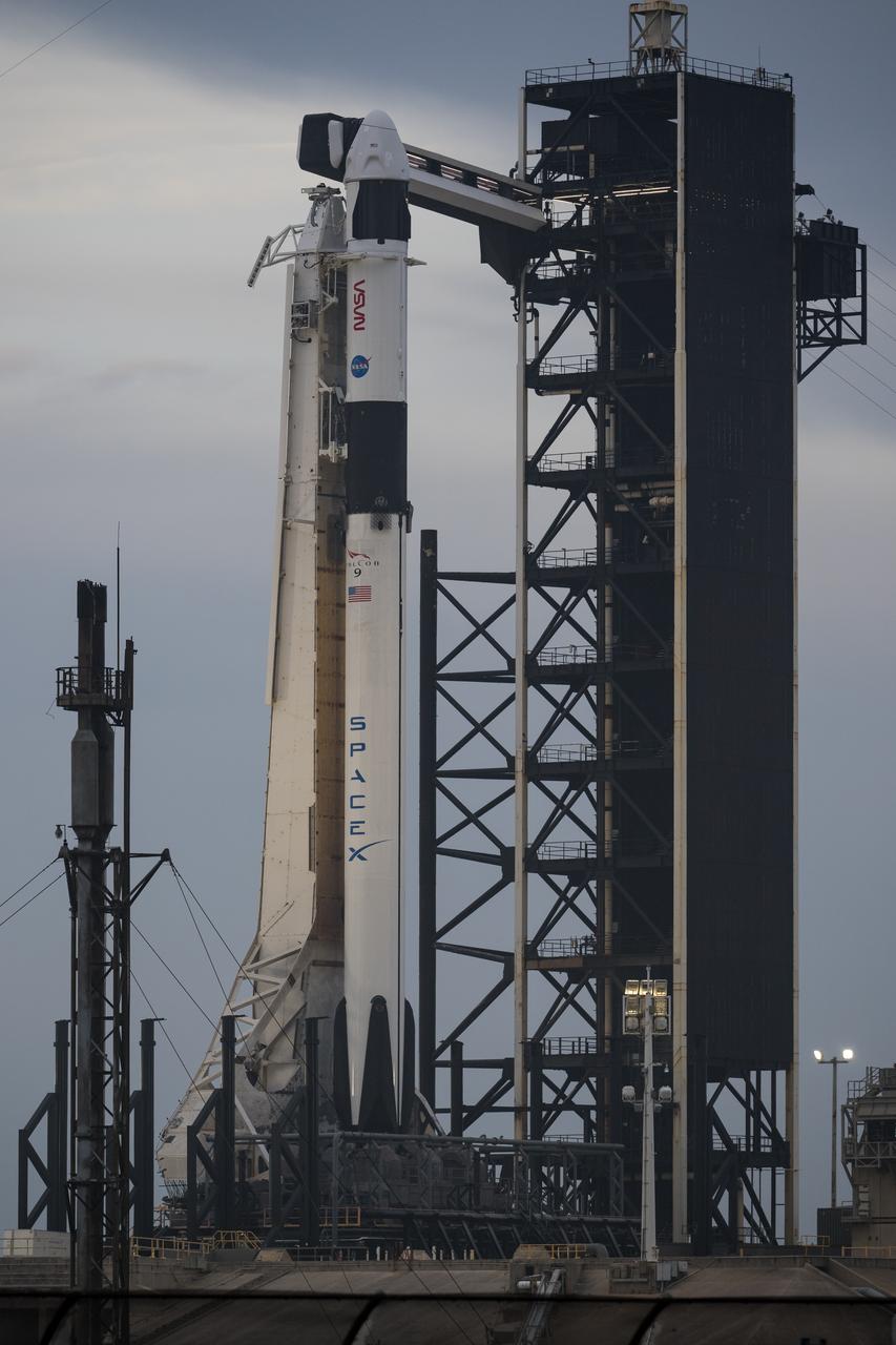 A SpaceX Falcon 9 rocket with the company's Dragon spacecraft on top is seen on the launch pad at Launch Complex 39A as preparations continue for the Crew-8 mission, Saturday, March 2, 2024, at NASA’s Kennedy Space Center in Florida. NASA’s SpaceX Crew-8 mission is the eighth crew rotation mission of the SpaceX Crew Dragon spacecraft and Falcon 9 rocket to the International Space Station as part of the agency’s Commercial Crew Program. NASA astronauts Matthew Dominick, Michael Barratt, Jeanette Epps, and Roscosmos cosmonaut Alexander Grebenkin are scheduled to launch at 12:04 a.m. EST on Saturday, March 2, from Launch Complex 39A at the Kennedy Space Center. Photo Credit: (NASA/Aubrey Gemignani)