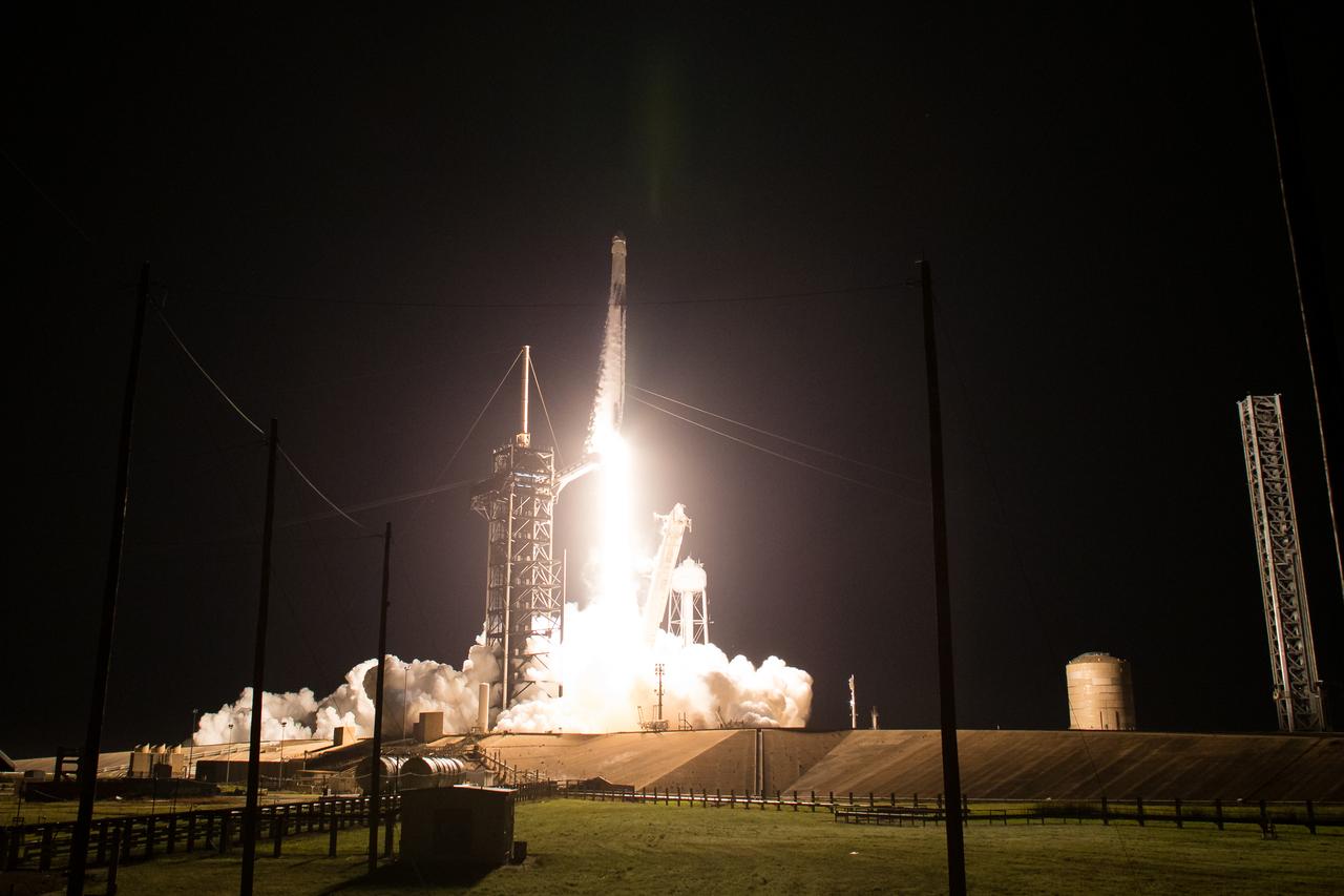 A SpaceX Falcon 9 rocket carrying the company's Dragon spacecraft is launched on NASA’s SpaceX Crew-8 mission to the International Space Station with NASA astronauts Matthew Dominick, Michael Barratt, and Jeanette Epps, and Roscosmos cosmonaut Alexander Grebenkin onboard, Sunday, March 3, 2024, at NASA’s Kennedy Space Center in Florida. NASA’s SpaceX Crew-8 mission is the eighth crew rotation mission of the SpaceX Dragon spacecraft and Falcon 9 rocket to the International Space Station as part of the agency’s Commercial Crew Program. Dominick, Barratt, Epps, and Grebenkin launched at 10:53 p.m. EST from Launch Complex 39A at the Kennedy Space Center to begin a six month mission aboard the orbital outpost. Photo Credit: (NASA/Aubrey Gemignani)