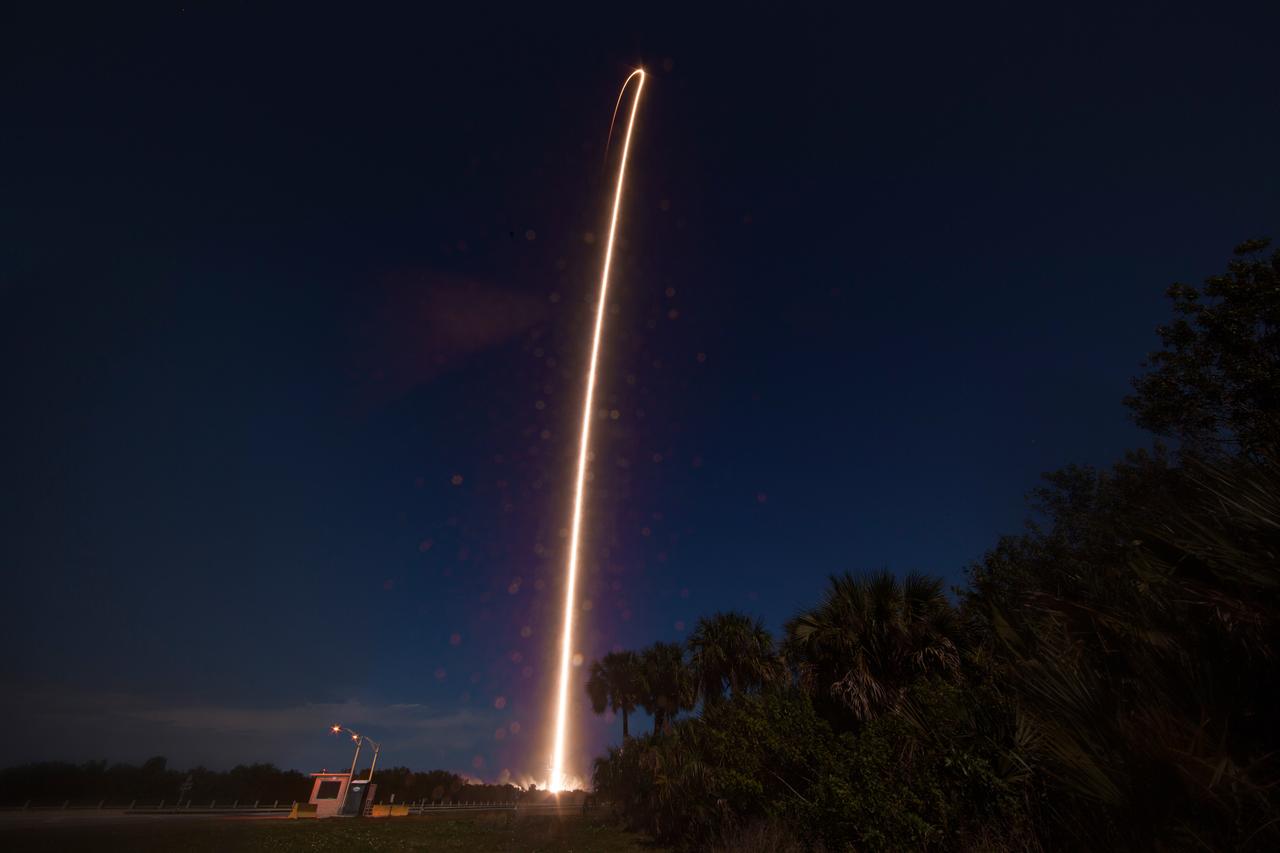 A SpaceX Falcon 9 rocket carrying the company's Dragon spacecraft is launched on NASA’s SpaceX Crew-8 mission to the International Space Station with NASA astronauts Matthew Dominick, Michael Barratt, and Jeanette Epps, and Roscosmos cosmonaut Alexander Grebenkin onboard, as seen in this composite of two 3 minute exposures, Sunday, March 3, 2024, at NASA’s Kennedy Space Center in Florida. NASA’s SpaceX Crew-8 mission is the eighth crew rotation mission of the SpaceX Dragon spacecraft and Falcon 9 rocket to the International Space Station as part of the agency’s Commercial Crew Program. Dominick, Barratt, Epps, Grebenkin launched at 10:53 p.m. EST from Launch Complex 39A at the Kennedy Space Center to begin a six month mission aboard the orbital outpost. Photo Credit: (NASA/Aubrey Gemignani)