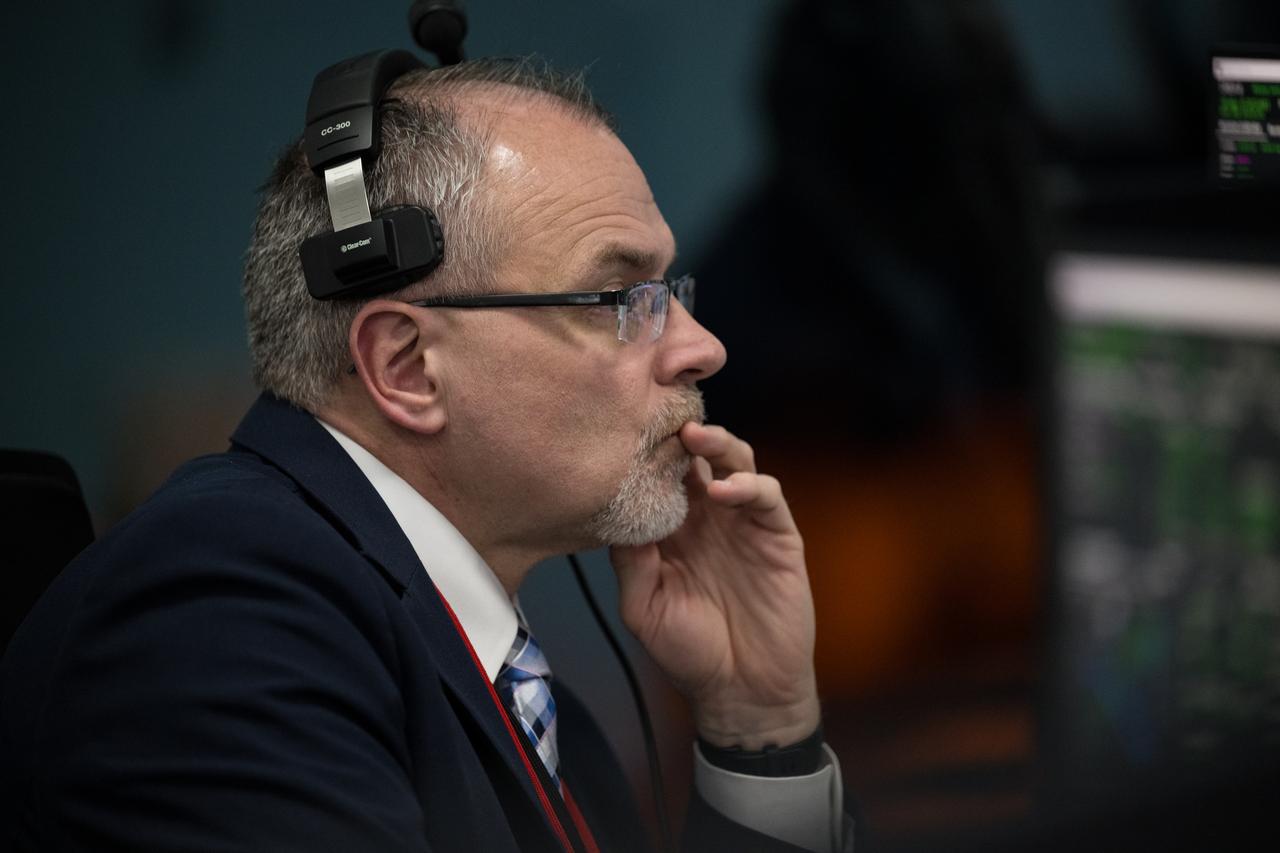 NASA associate administrator Jim Free monitors the launch of a SpaceX Falcon 9 rocket carrying the company's Dragon spacecraft on the Crew-8 mission with NASA astronauts Matthew Dominick, Michael Barratt, and Jeanette Epps, and Roscosmos cosmonaut Alexander Grebenkin onboard, Sunday, March 3, 2024, in the control room of SpaceX’s HangarX at NASA’s Kennedy Space Center in Florida. NASA’s SpaceX Crew-8 mission is the eighth crew rotation mission of the SpaceX Dragon spacecraft and Falcon 9 rocket to the International Space Station as part of the agency’s Commercial Crew Program. Dominick, Barratt, Epps, and Grebenkin launched at 10:53 p.m. EST, from Launch Complex 39A at the Kennedy Space Center. Photo Credit: (NASA/Aubrey Gemignani)