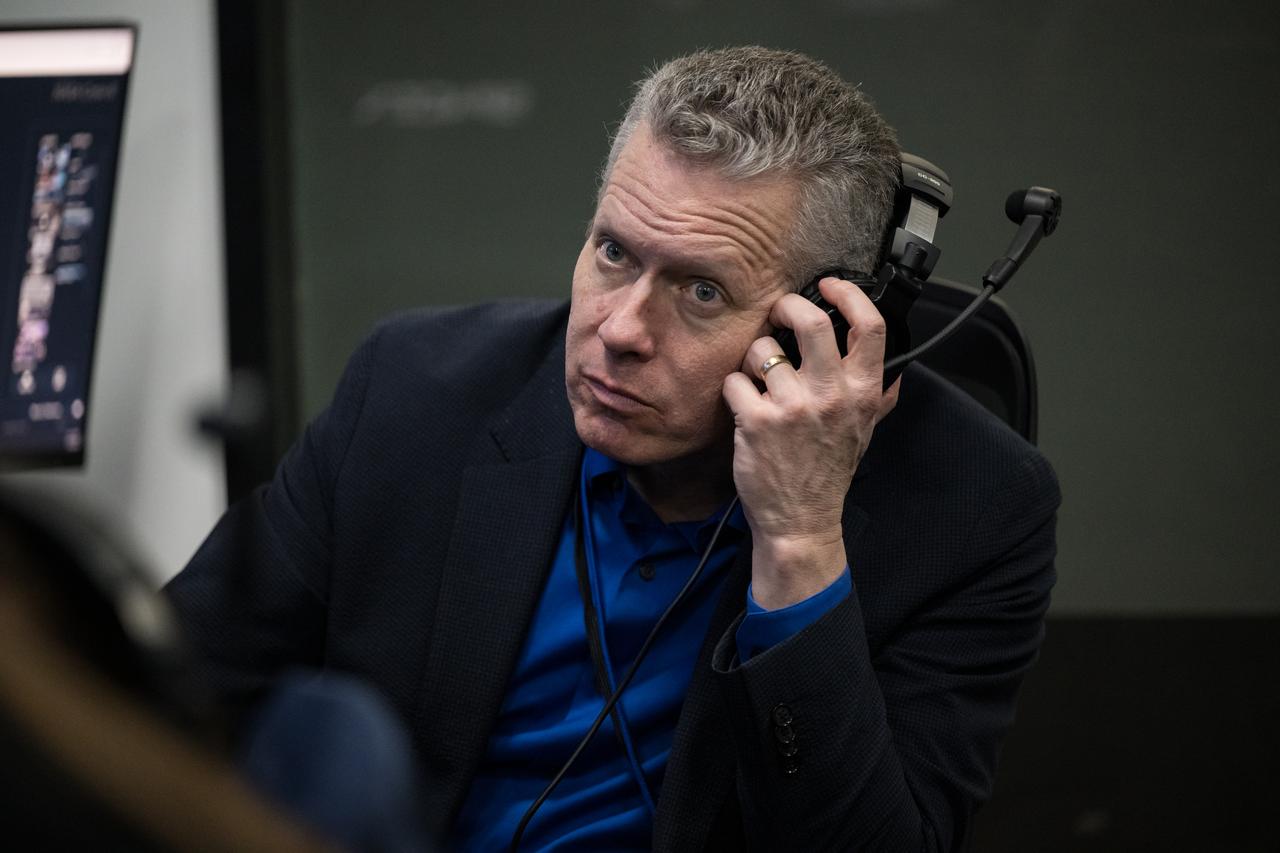 Commercial Space Division Director Philip McAlister monitors the launch of a SpaceX Falcon 9 rocket carrying the company's Dragon spacecraft on the Crew-8 mission with NASA astronauts Matthew Dominick, Michael Barratt, and Jeanette Epps, and Roscosmos cosmonaut Alexander Grebenkin onboard, Sunday, March 3, 2024, in the control room of SpaceX’s HangarX at NASA’s Kennedy Space Center in Florida. NASA’s SpaceX Crew-8 mission is the eighth crew rotation mission of the SpaceX Dragon spacecraft and Falcon 9 rocket to the International Space Station as part of the agency’s Commercial Crew Program. Dominick, Barratt, Epps, and Grebenkin launched at 10:53 p.m. EST, from Launch Complex 39A at the Kennedy Space Center. Photo Credit: (NASA/Aubrey Gemignani)
