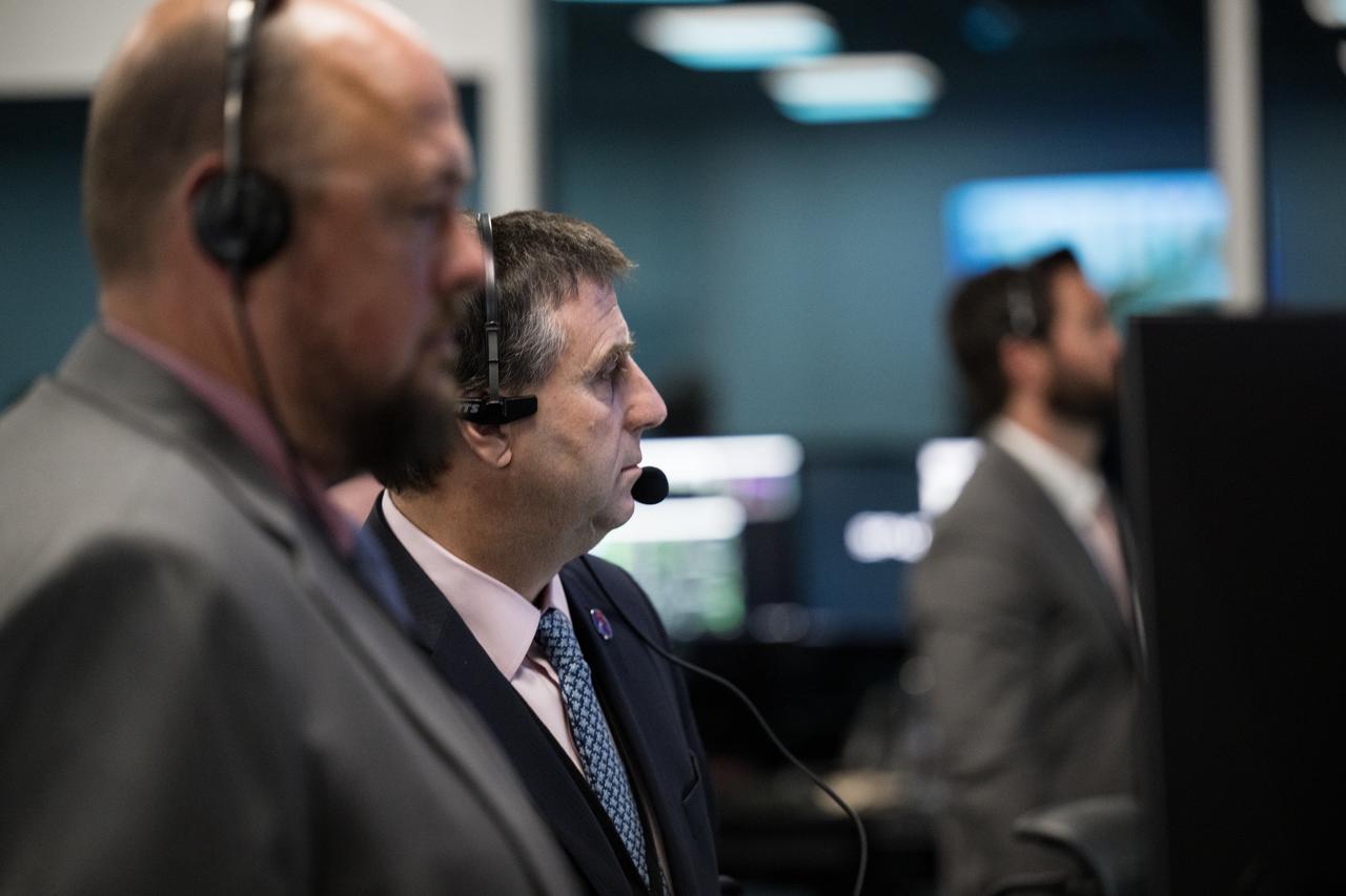 NASA International Space Station program manger Joel Montalbano monitors the launch of a SpaceX Falcon 9 rocket carrying the company's Dragon spacecraft on the Crew-8 mission with NASA astronauts Matthew Dominick, Michael Barratt, and Jeanette Epps, and Roscosmos cosmonaut Alexander Grebenkin onboard, Sunday, March 3, 2024, in the control room of SpaceX’s HangarX at NASA’s Kennedy Space Center in Florida. NASA’s SpaceX Crew-8 mission is the eighth crew rotation mission of the SpaceX Dragon spacecraft and Falcon 9 rocket to the International Space Station as part of the agency’s Commercial Crew Program. Dominick, Barratt, Epps, and Grebenkin launched at 10:53 p.m. EST, from Launch Complex 39A at the Kennedy Space Center. Photo Credit: (NASA/Aubrey Gemignani)