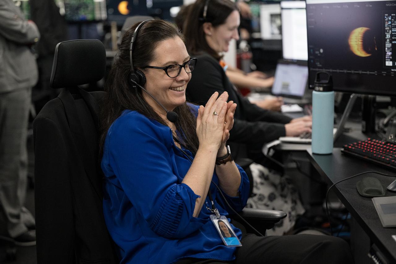 NASA's chief flight director, Emily Nelson, monitors the launch of a SpaceX Falcon 9 rocket carrying the company's Dragon spacecraft on the Crew-8 mission with NASA astronauts Matthew Dominick, Michael Barratt, and Jeanette Epps, and Roscosmos cosmonaut Alexander Grebenkin onboard, Sunday, March 3, 2024, in the control room of SpaceX’s HangarX at NASA’s Kennedy Space Center in Florida. NASA’s SpaceX Crew-8 mission is the eighth crew rotation mission of the SpaceX Dragon spacecraft and Falcon 9 rocket to the International Space Station as part of the agency’s Commercial Crew Program. Dominick, Barratt, Epps, and Grebenkin launched at 10:53 p.m. EST, from Launch Complex 39A at the Kennedy Space Center. Photo Credit: (NASA/Aubrey Gemignani)