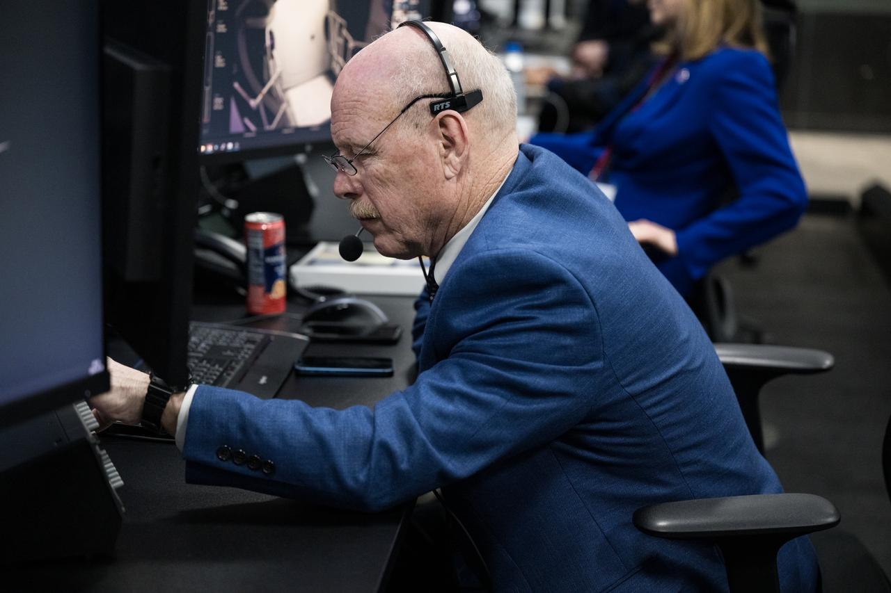 Ken Bowersox, associate administrator for NASA's Space Operations Mission Directorate, monitors the launch of a SpaceX Falcon 9 rocket carrying the company's Dragon spacecraft on the Crew-8 mission with NASA astronauts Matthew Dominick, Michael Barratt, and Jeanette Epps, and Roscosmos cosmonaut Alexander Grebenkin onboard, Sunday, March 3, 2024, in the control room of SpaceX’s HangarX at NASA’s Kennedy Space Center in Florida. NASA’s SpaceX Crew-8 mission is the eighth crew rotation mission of the SpaceX Dragon spacecraft and Falcon 9 rocket to the International Space Station as part of the agency’s Commercial Crew Program. Dominick, Barratt, Epps, and Grebenkin launched at 10:53 p.m. EST, from Launch Complex 39A at the Kennedy Space Center. Photo Credit: (NASA/Aubrey Gemignani)