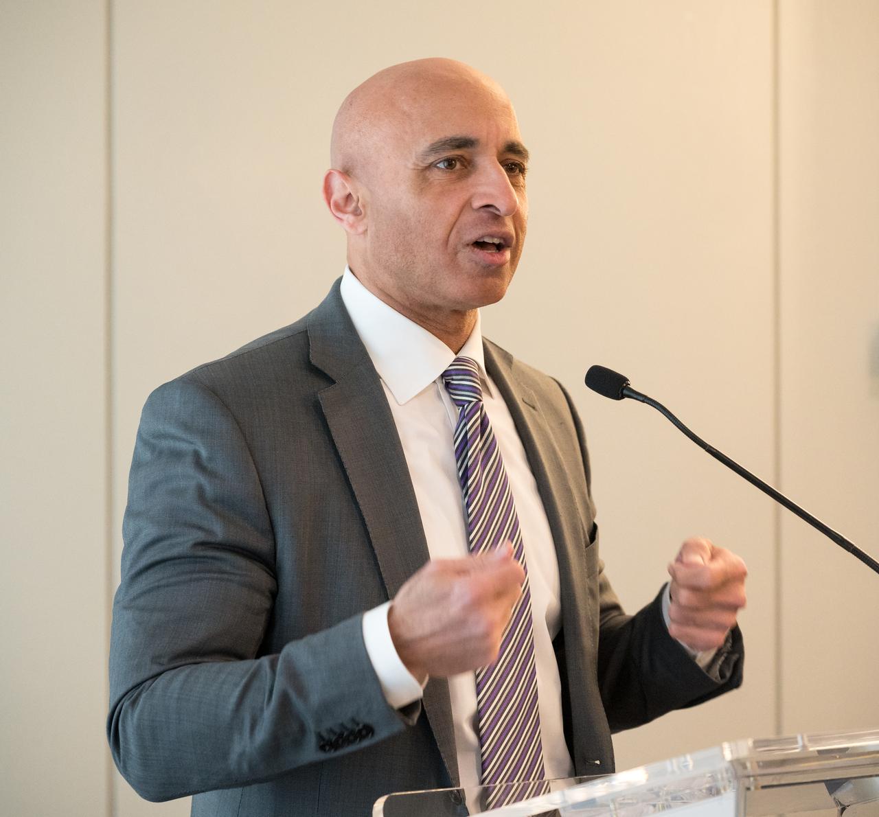 UAE Ambassador to the US and Minister of State, His Excellency Yousef Al Otaib, gives remarks during an event celebrating UAE-US collaboration in space, Friday, March 8, 2024, at the Four Seasons Hotel in Washington. Photo Credit: (NASA/Bill Ingalls)