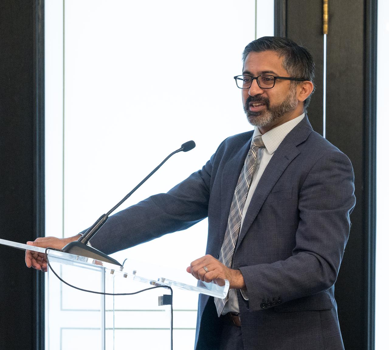 National Space Council Executive Secretary Chirag Parikh, gives remarks during an event celebrating UAE-US collaboration in space, Friday, March 8, 2024, at the Four Seasons Hotel in Washington. Photo Credit: (NASA/Bill Ingalls)