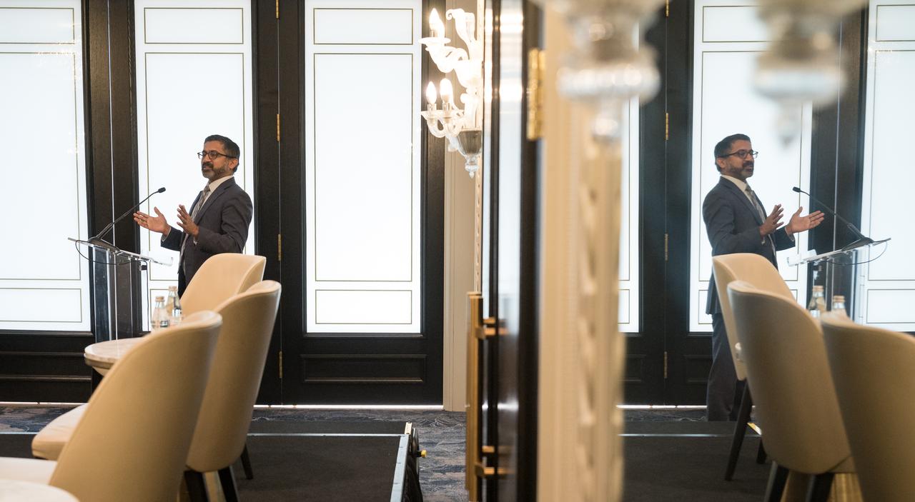 National Space Council Executive Secretary Chirag Parikh, gives remarks during an event celebrating UAE-US collaboration in space, Friday, March 8, 2024, at the Four Seasons Hotel in Washington. Photo Credit: (NASA/Bill Ingalls)