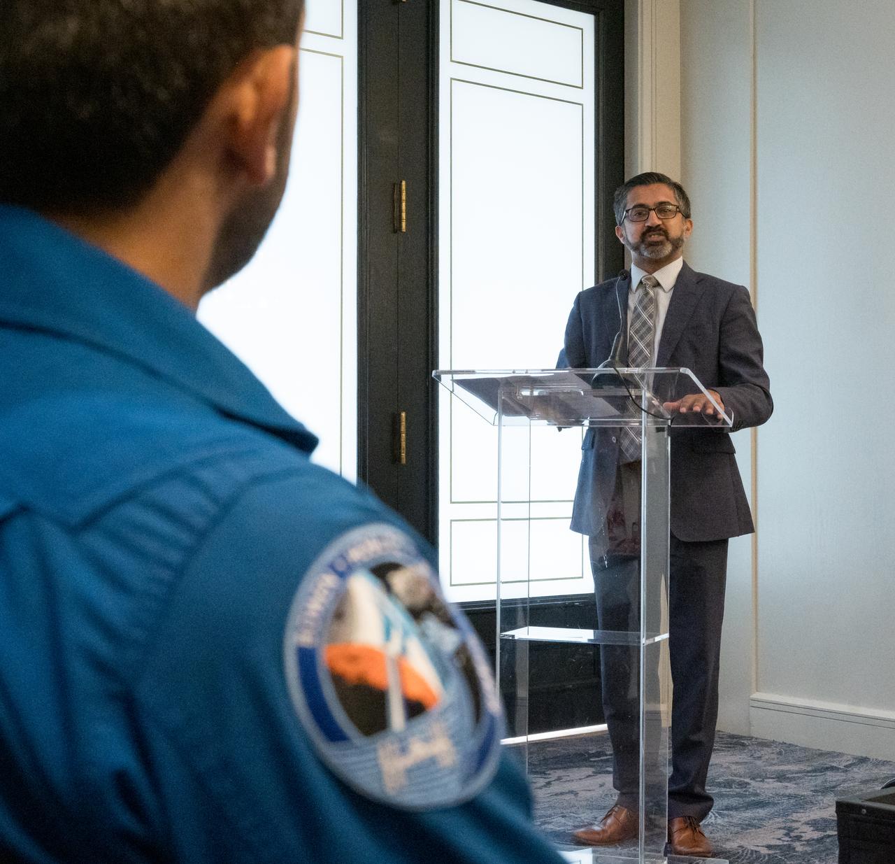National Space Council Executive Secretary Chirag Parikh, gives remarks during an event celebrating UAE-US collaboration in space, Friday, March 8, 2024, at the Four Seasons Hotel in Washington. Photo Credit: (NASA/Bill Ingalls)