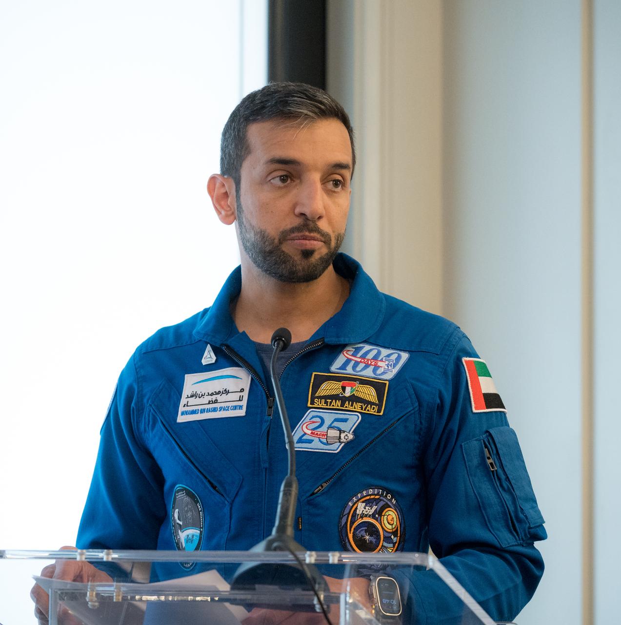 UAE astronaut and Minister of Youth, H.E. Dr. Sultan Al Neyadi, gives remarks during an event celebrating UAE-US collaboration in space, Friday, March 8, 2024, at the Four Seasons Hotel in Washington. Photo Credit: (NASA/Bill Ingalls)